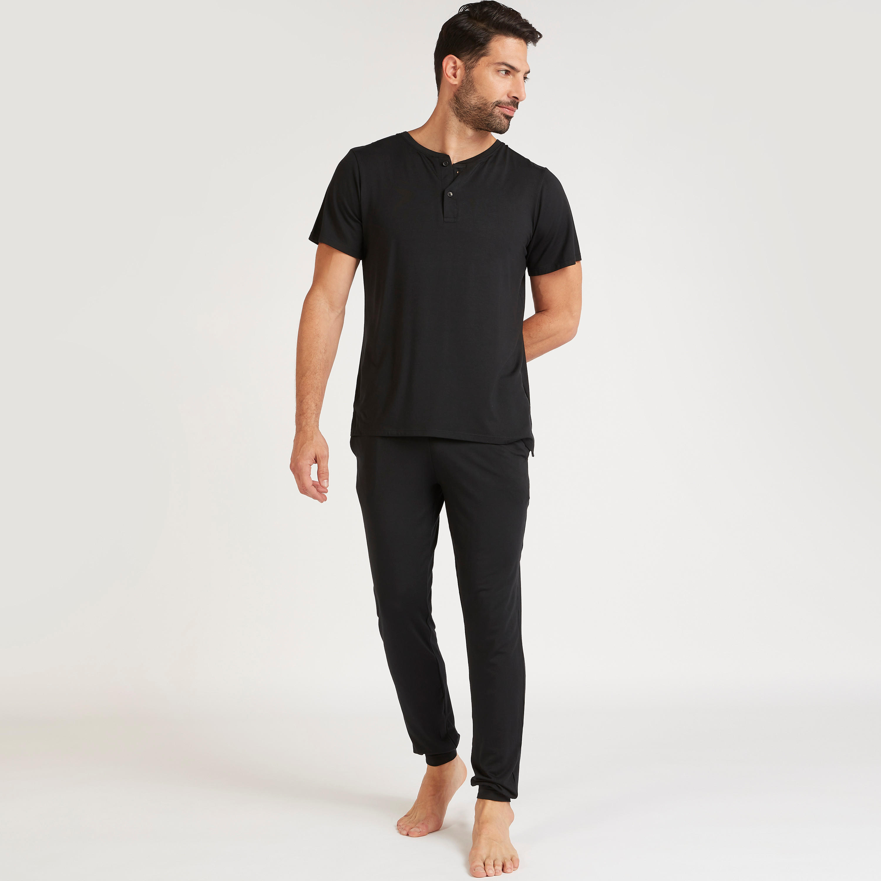 Solid Henley Neck T-shirt and Full Length Pyjama Set-men-clothing-nightwear-sets-image-1