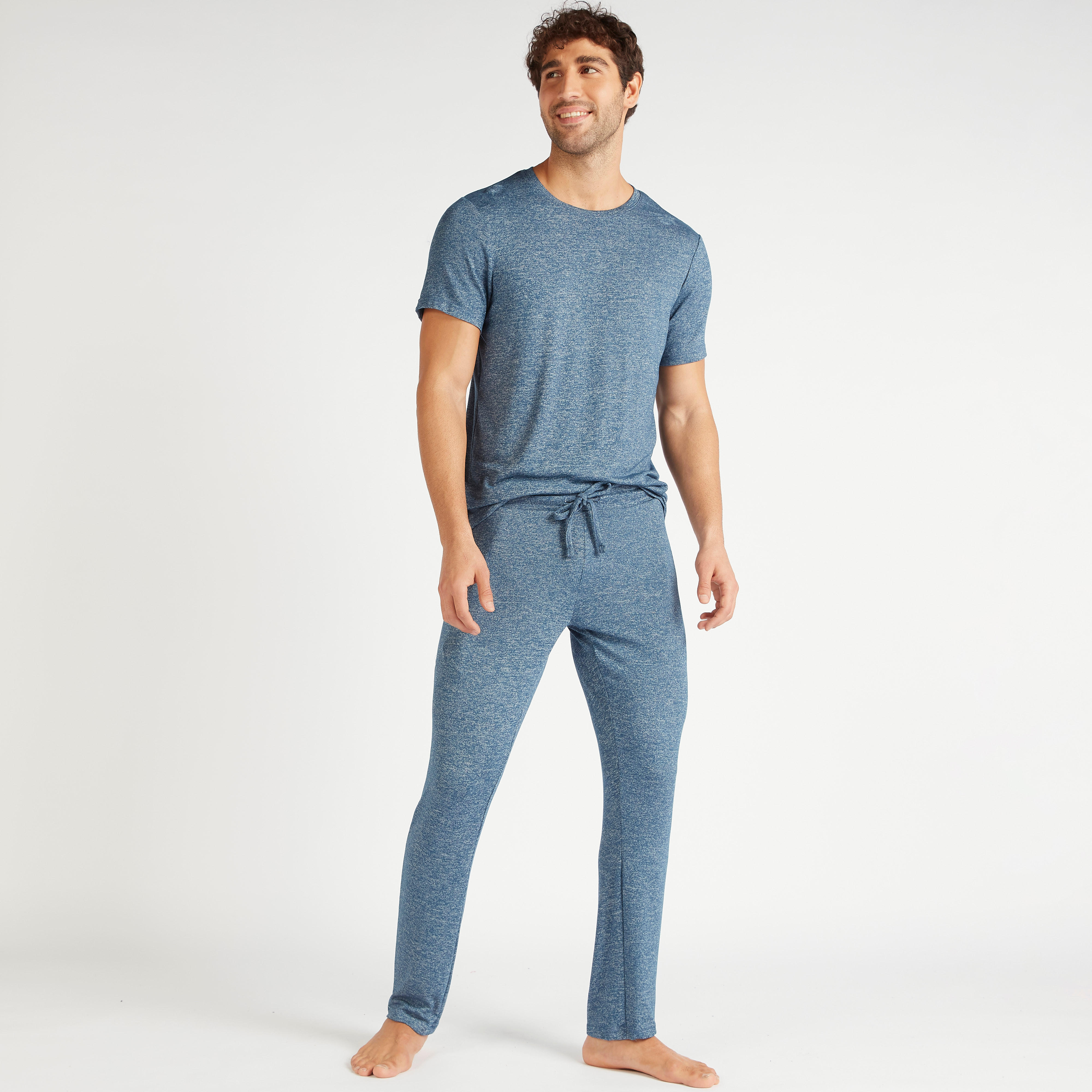 طقم بنطلون بيجاما وتيشيرت سادة بياقة ضيقة-men-clothing-nightwear-sets-image-2