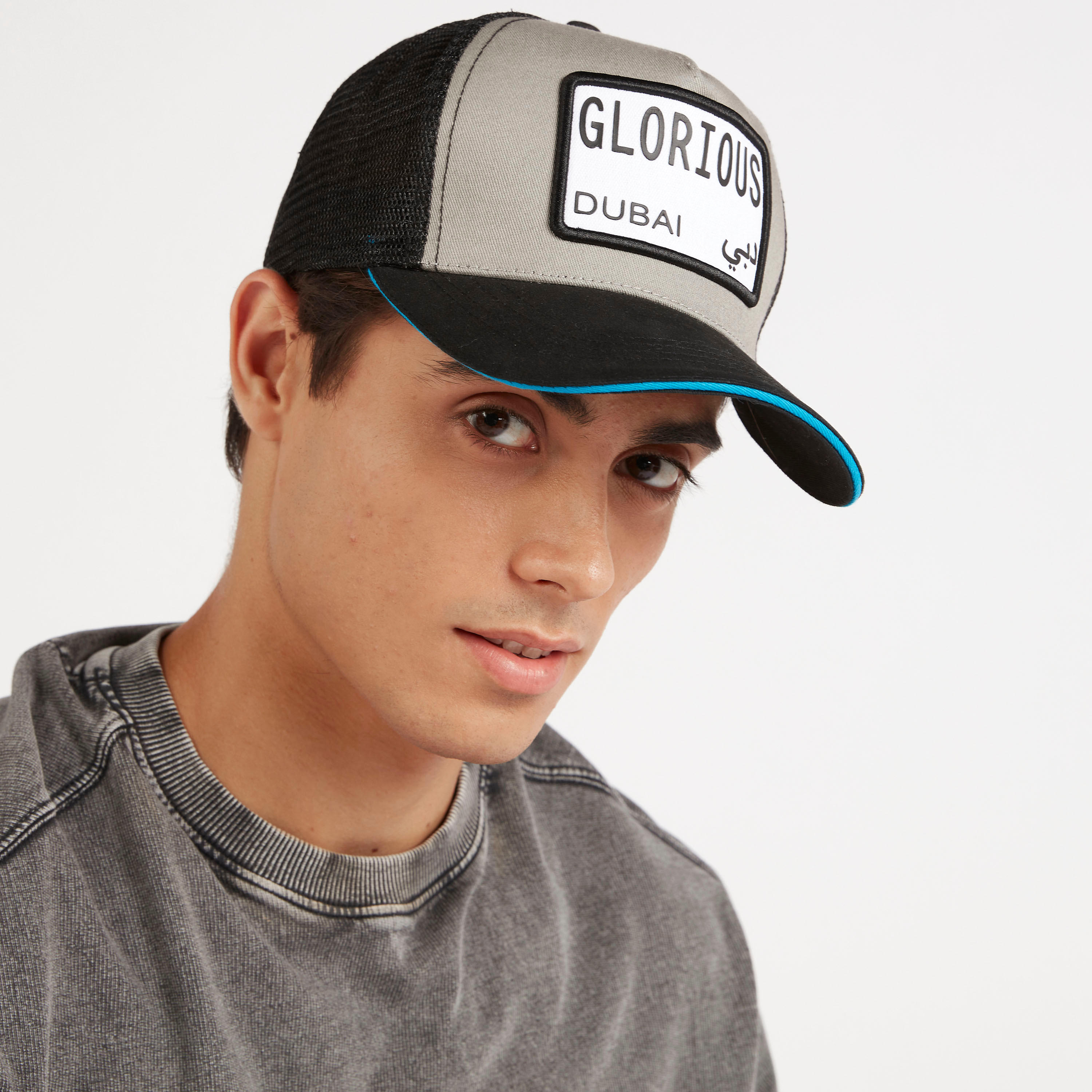Applique Detail Cap with Mesh and Snap Back Closure-men-caps-image-2
