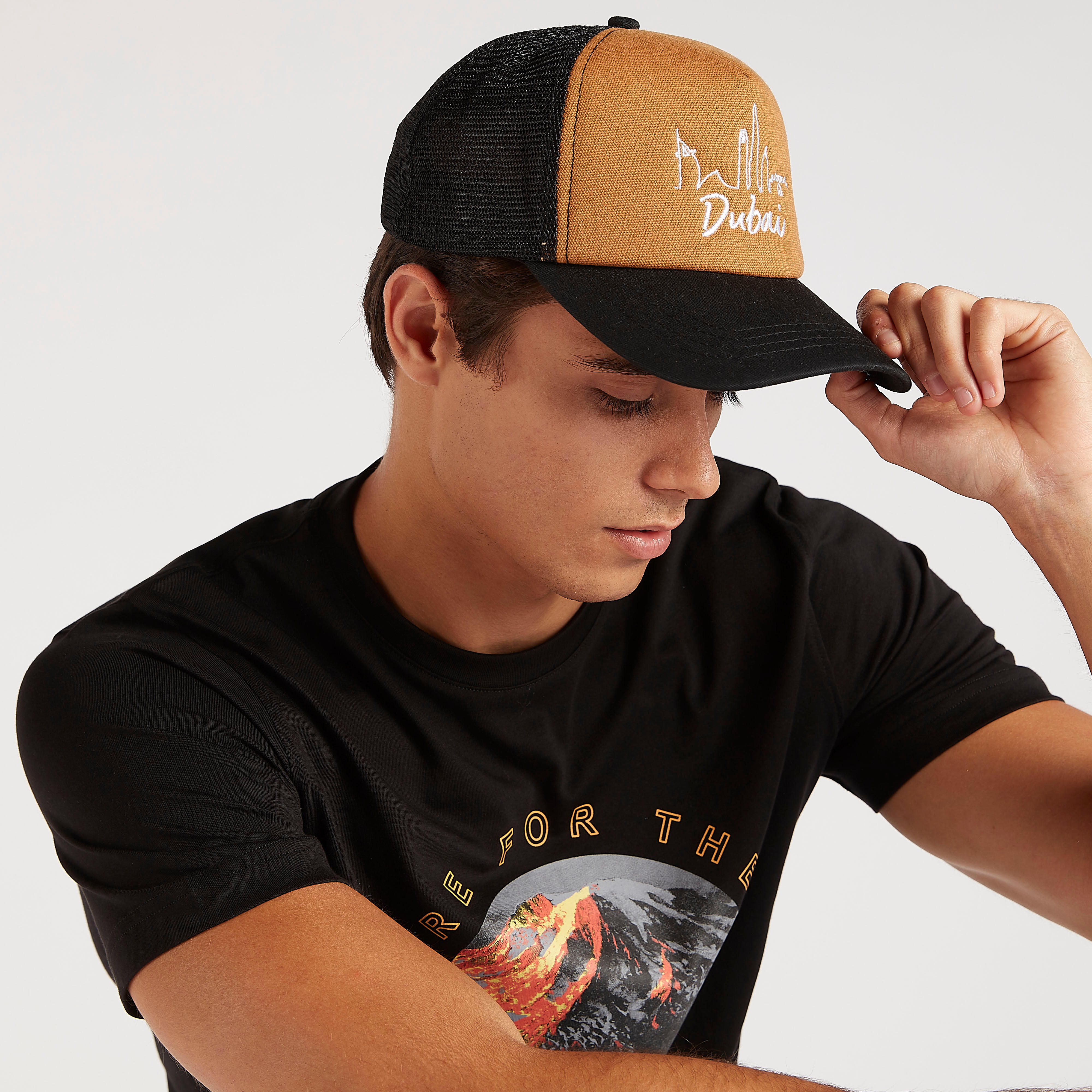 Embroidered Cap with Snap Back Closure and Mesh-men-caps-image-2