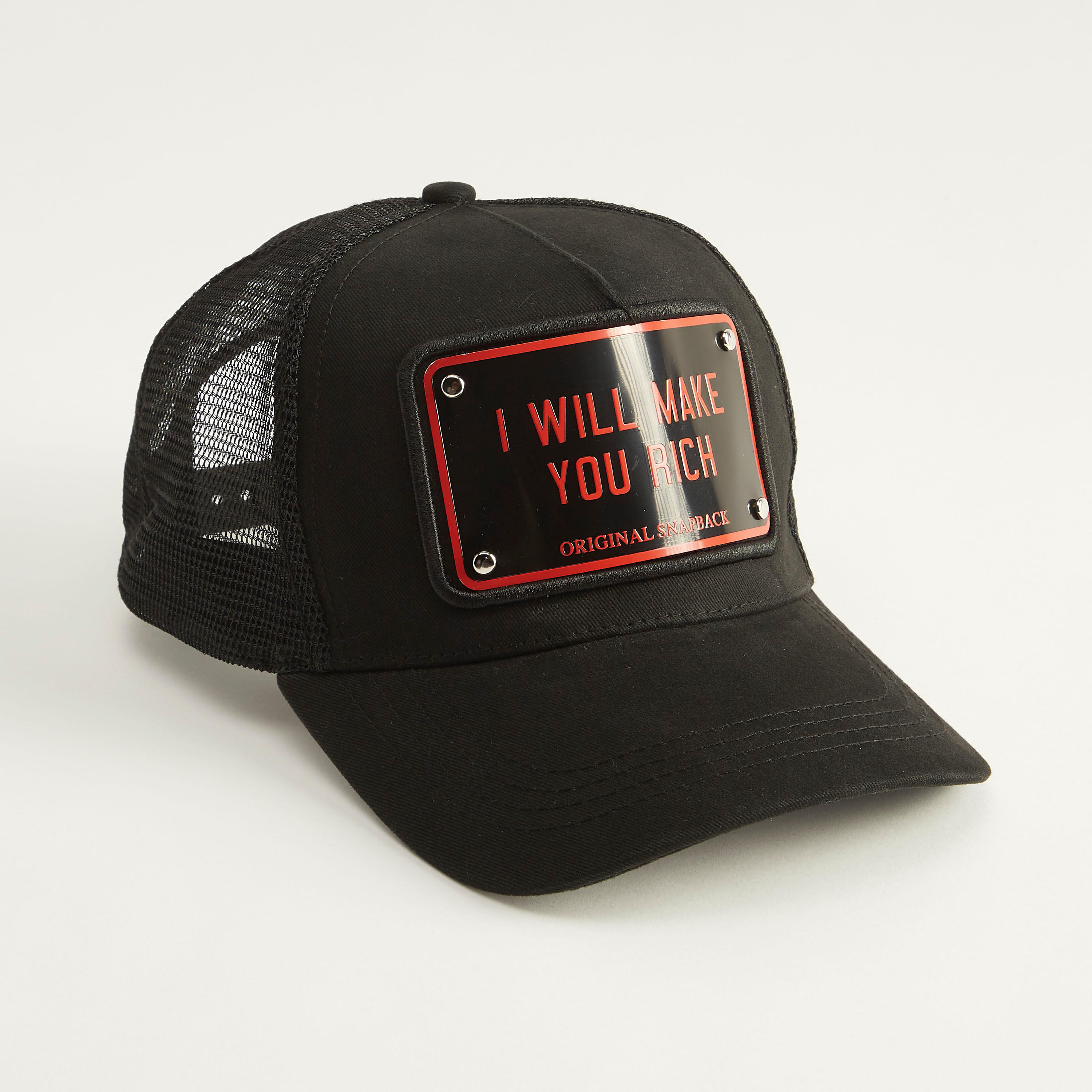 Applique Detail Cap with Mesh and Snap Back Closure-men-caps-image-1
