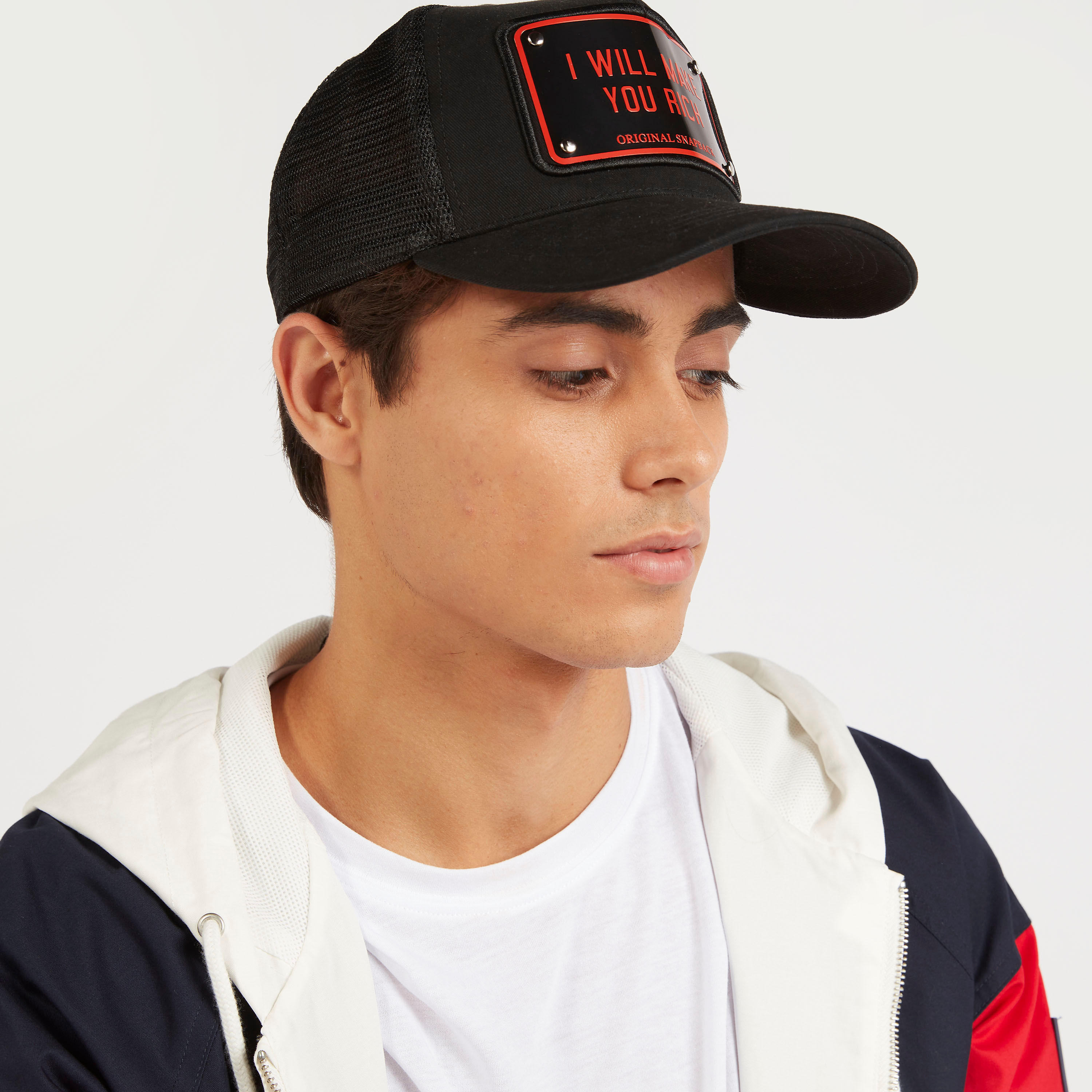 Applique Detail Cap with Mesh and Snap Back Closure-men-caps-image-2