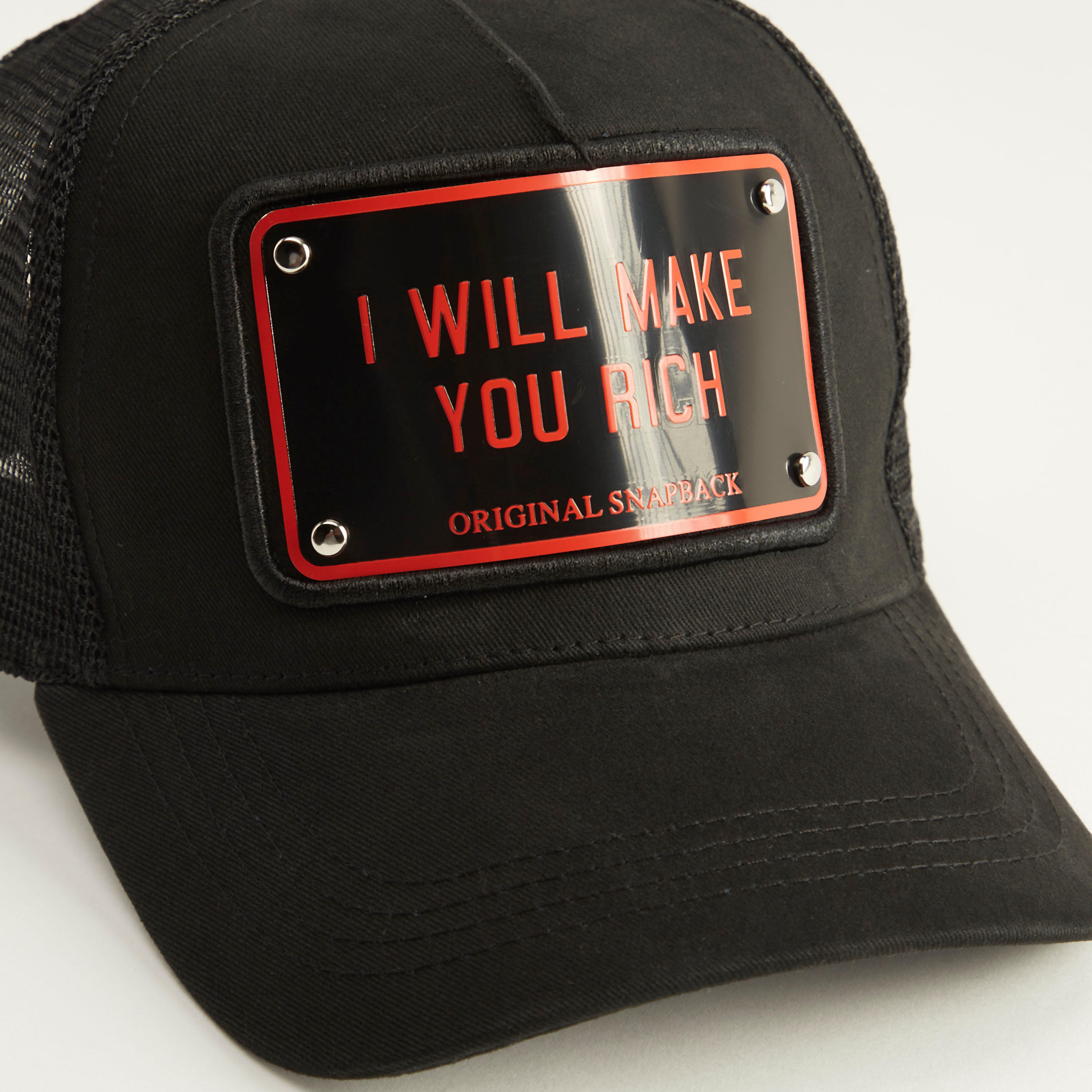Applique Detail Cap with Mesh and Snap Back Closure-men-caps-image-3