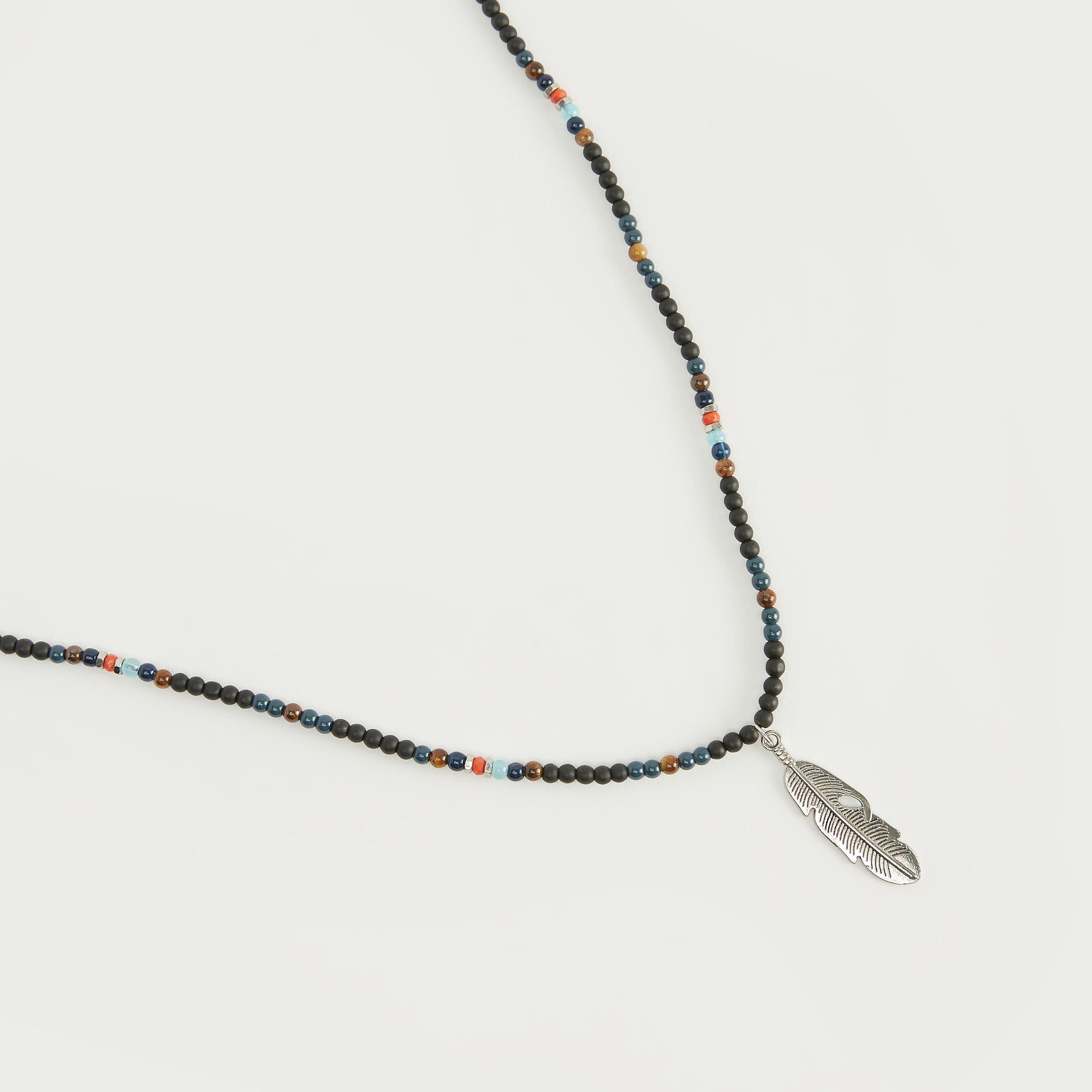 Beaded Necklace with Feather Pendant-men-watchesandjewellery-necklacesandpendants-image-1
