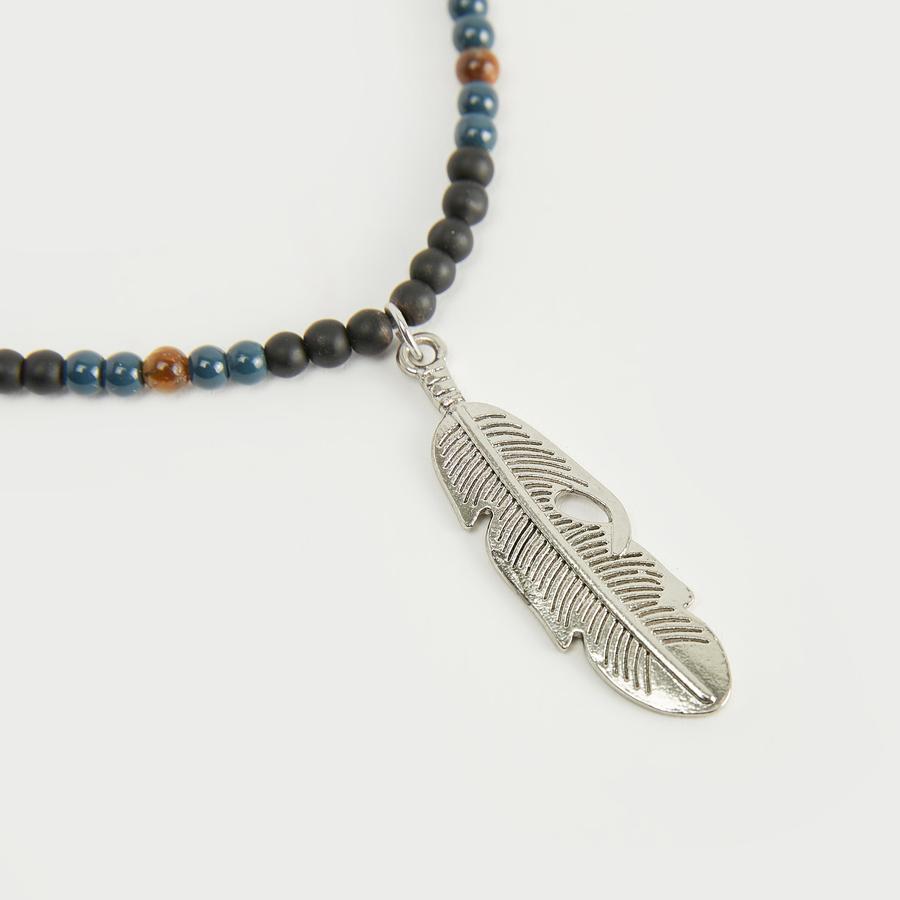Beaded Necklace with Feather Pendant-men-watchesandjewellery-necklacesandpendants-image-2