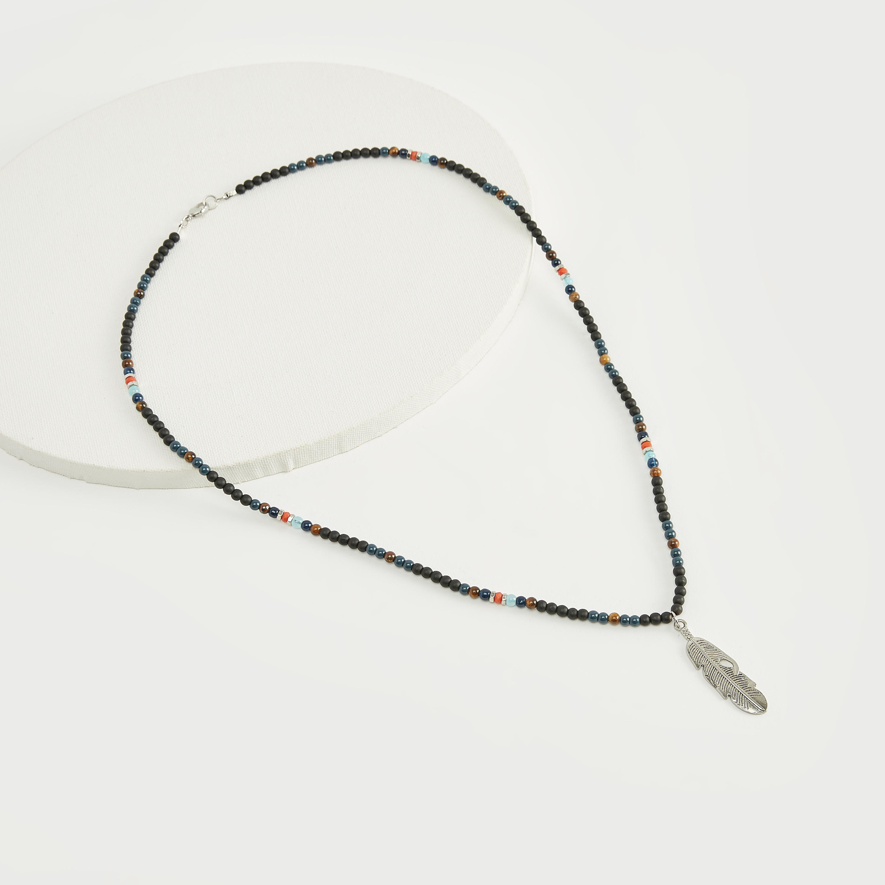 Beaded Necklace with Feather Pendant-men-watchesandjewellery-necklacesandpendants-image-4