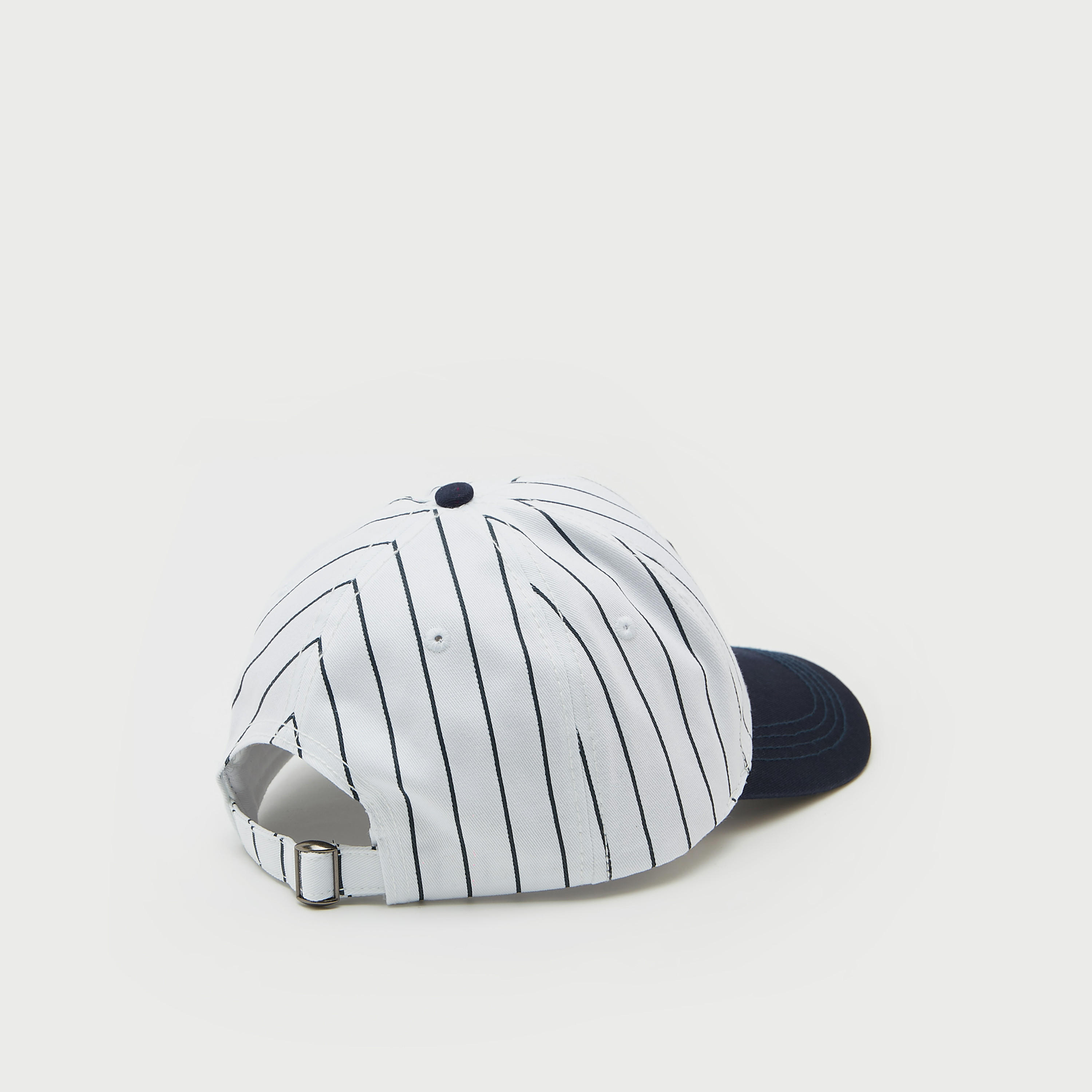 Striped Cap with Buckled Back Strap Closure and Applique-men-caps-image-4