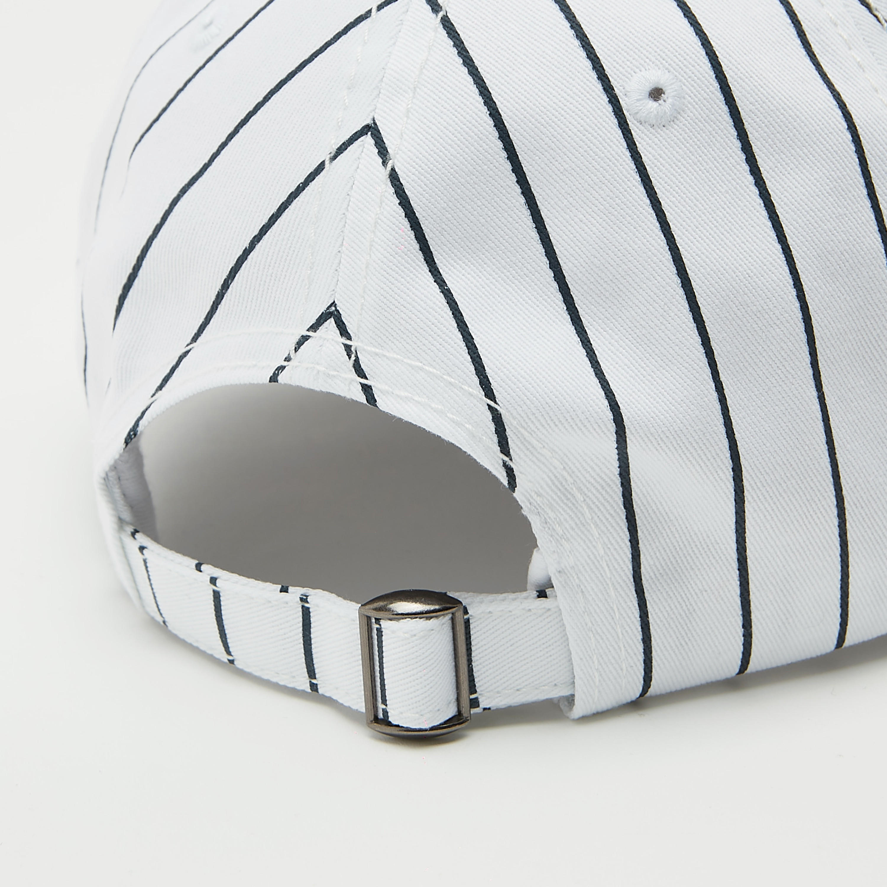 Striped Cap with Buckled Back Strap Closure and Applique-men-caps-image-5
