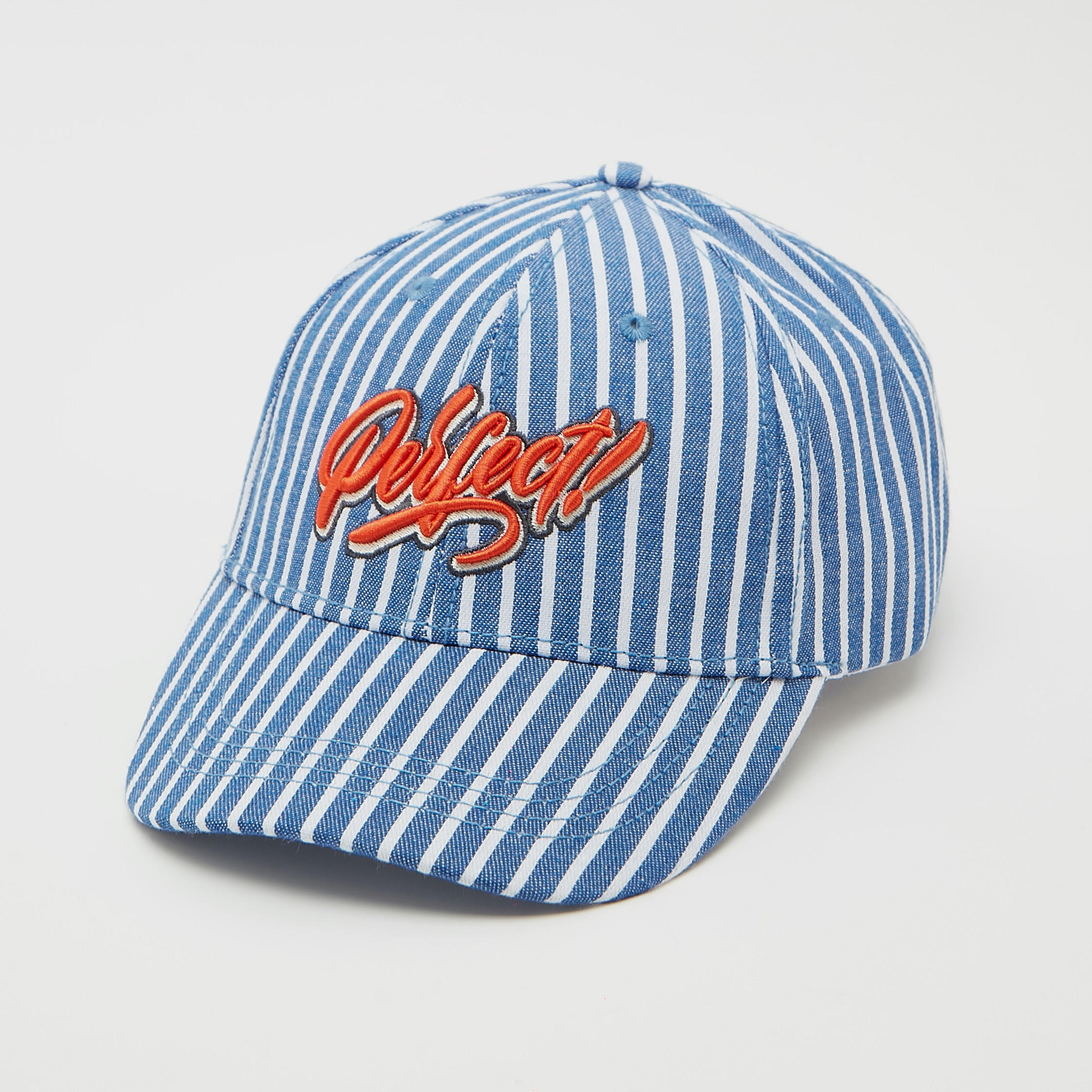 Striped Cap with Eyelets and Buckle Strap Closure-men-caps-image-1