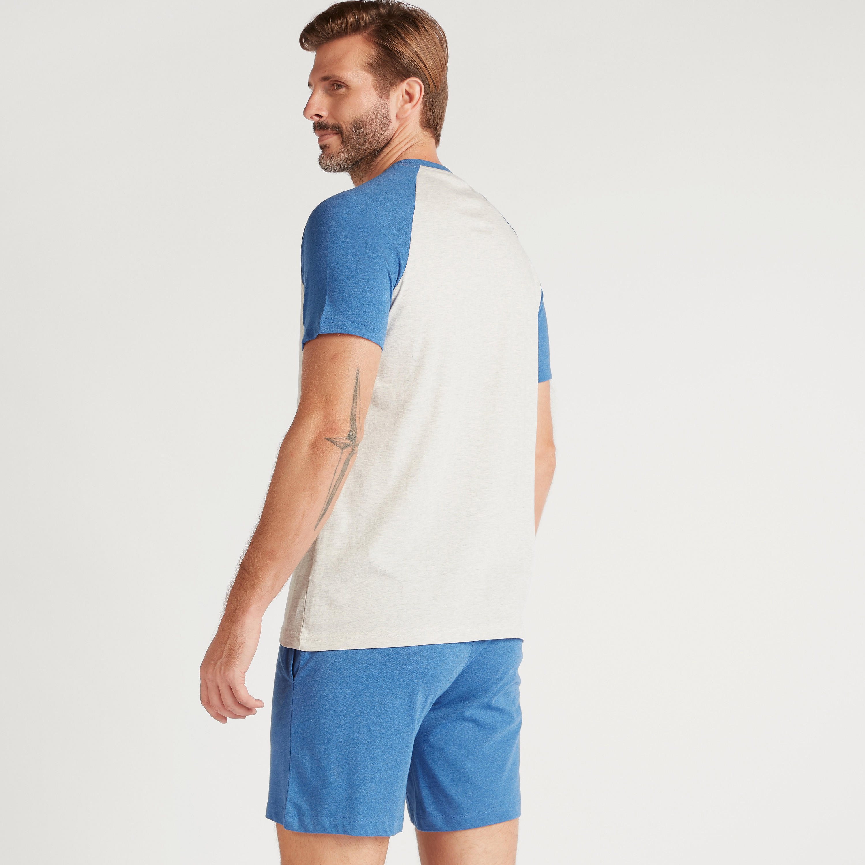 طقم شورت برباط إغلاق وتيشيرت سادة بياقة بأزرار-men-clothing-nightwear-sets-image-3