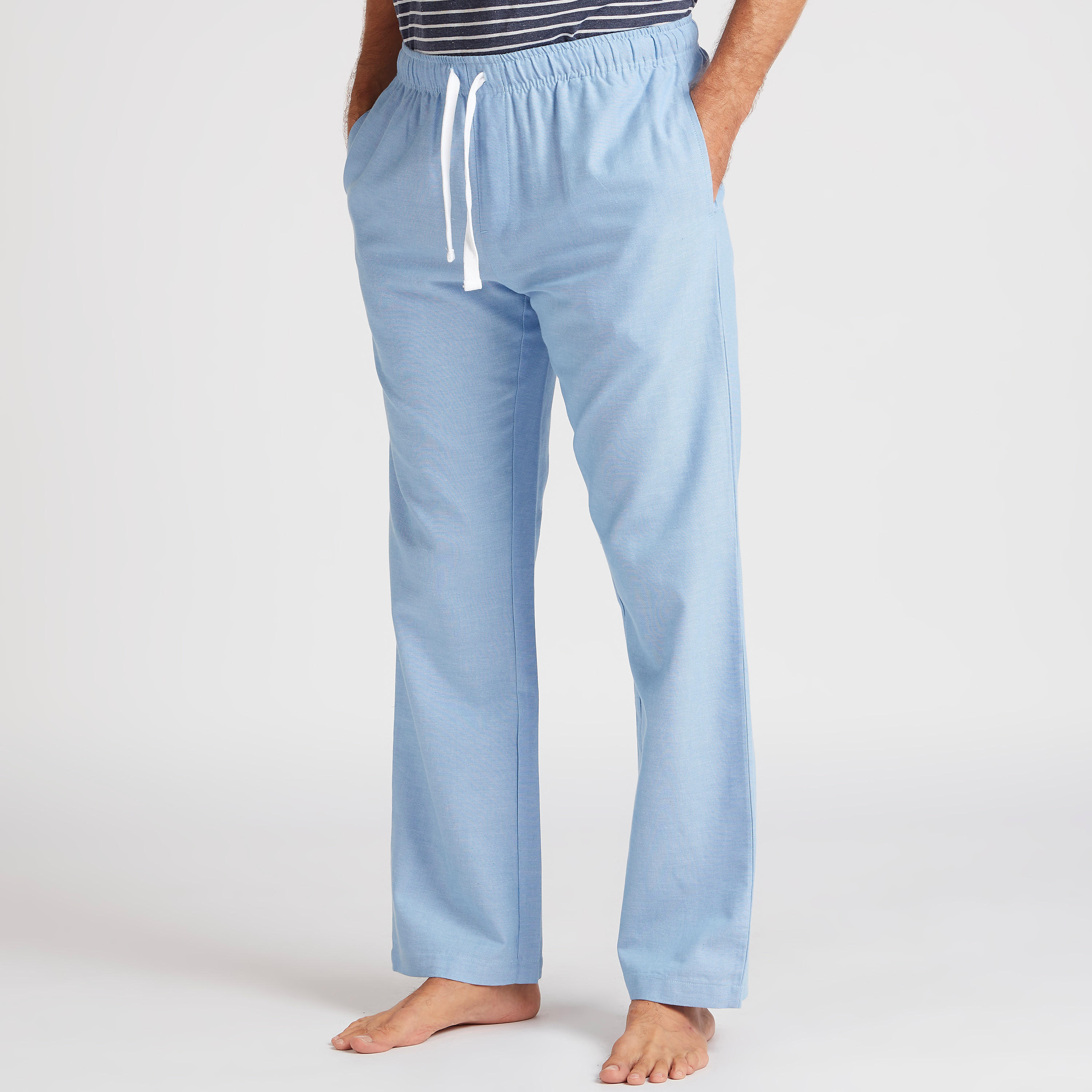 طقم بنطلون بيجاما وتيشيرت مخطط بياقة ضيقة-men-clothing-nightwear-sets-image-4