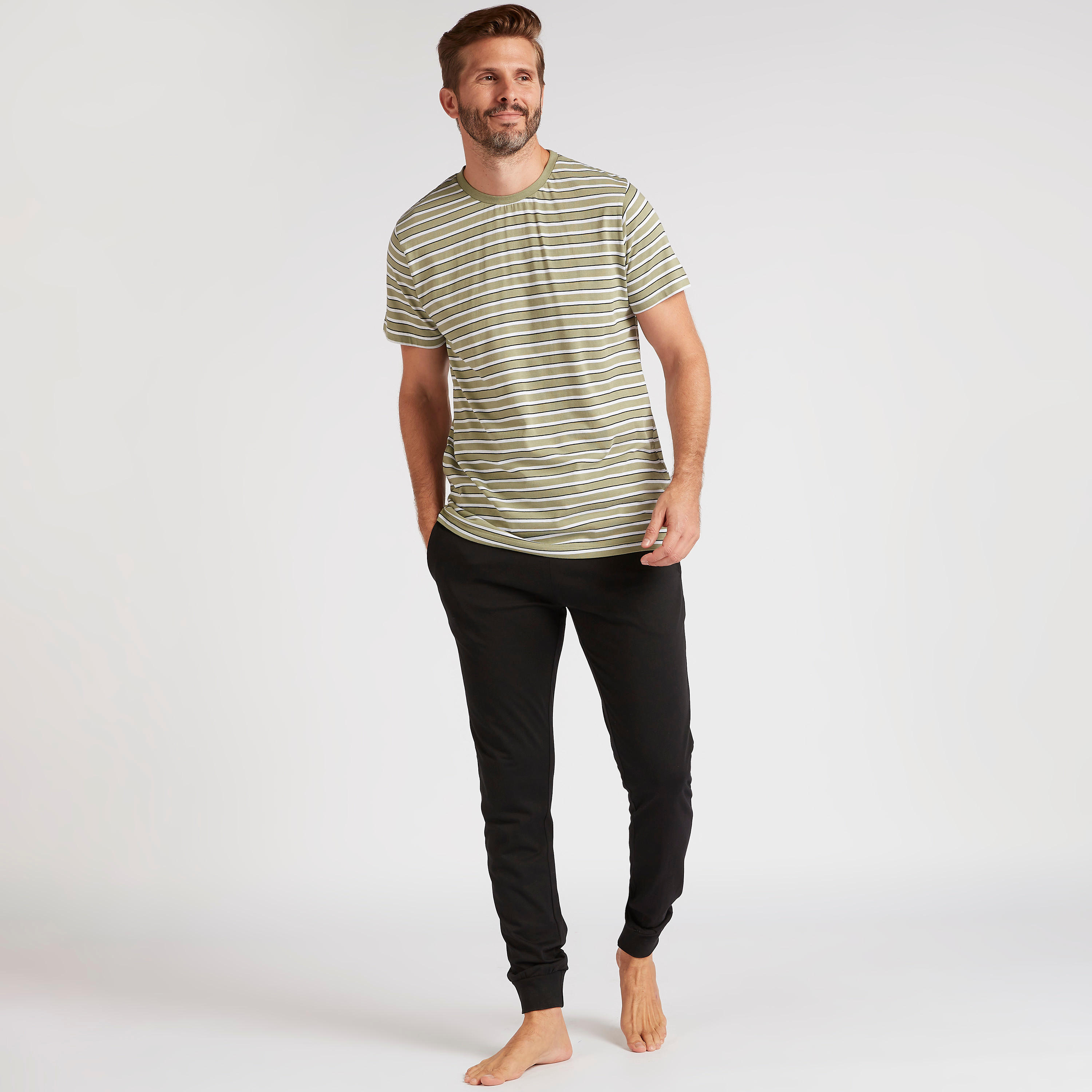 Striped Crew Neck T-shirt and Full Length Pyjama Set-men-clothing-nightwear-sets-image-1
