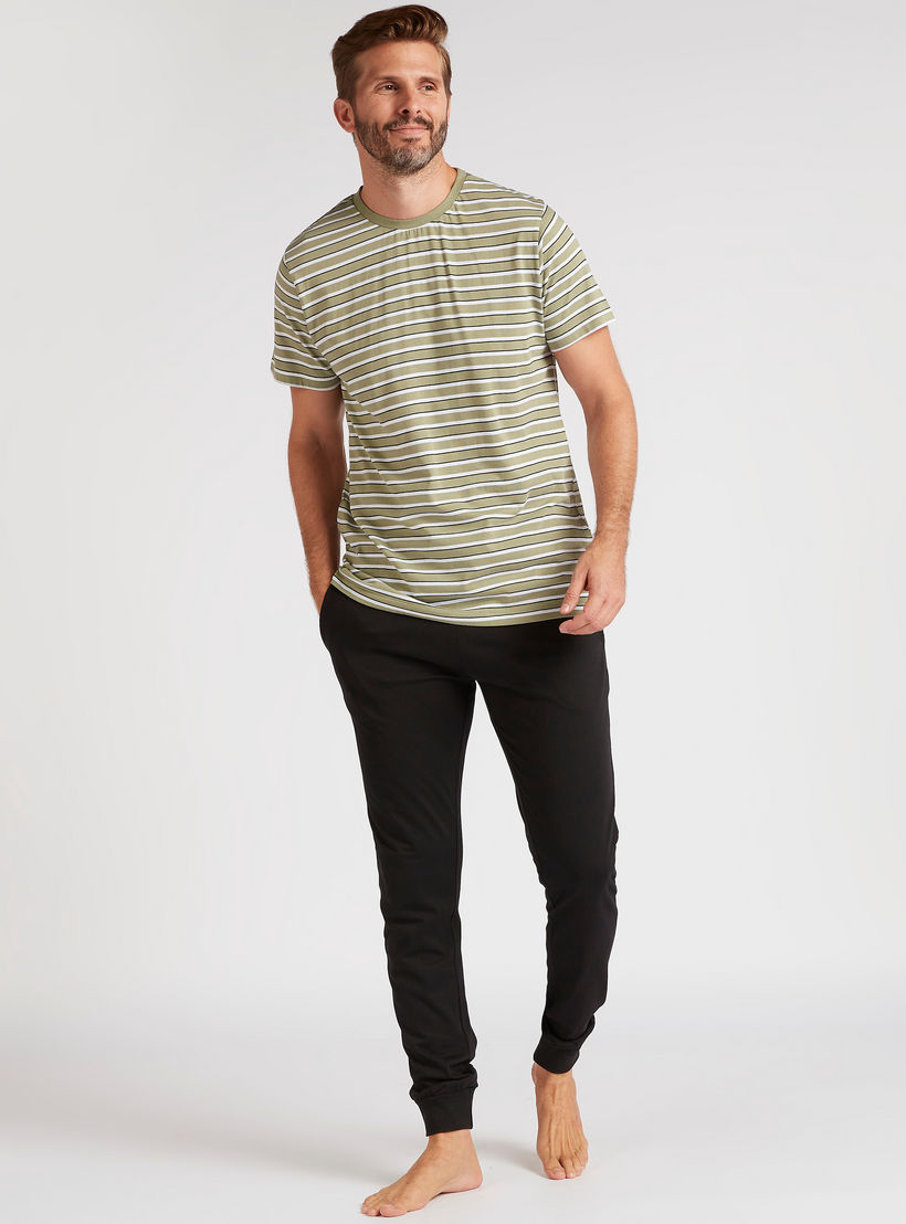 Striped Crew Neck T-shirt and Full Length Pyjama Set-men-clothing-nightwear-sets-image-1
