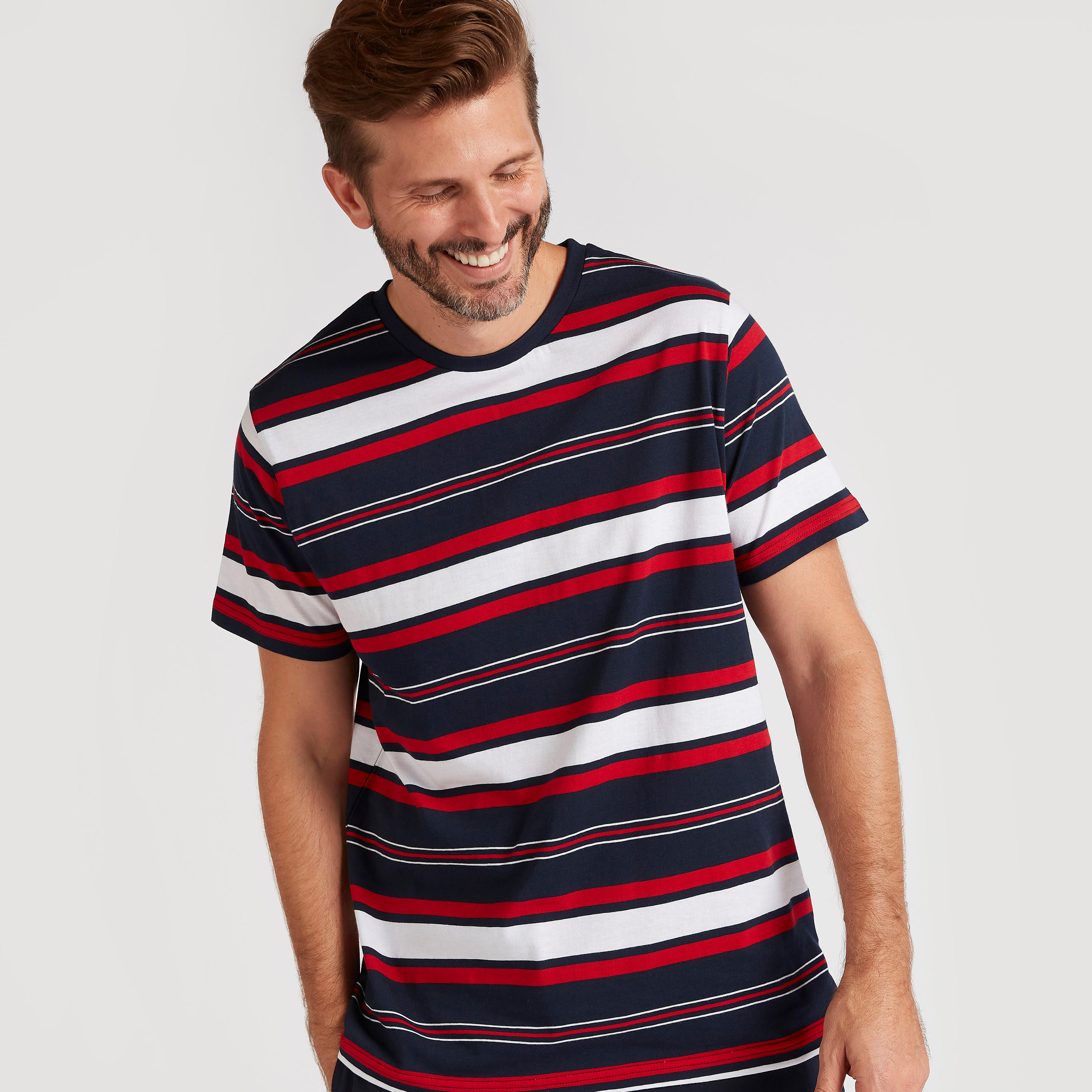 Striped Crew Neck T-shirt and Solid Pyjama Set-men-clothing-nightwear-sets-image-2