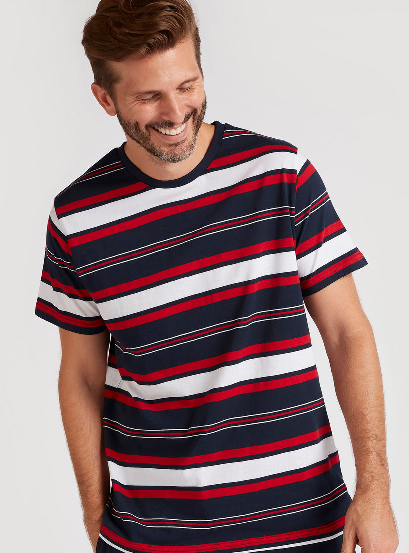 Striped Crew Neck T-shirt and Solid Pyjama Set-men-clothing-nightwear-sets-image-2