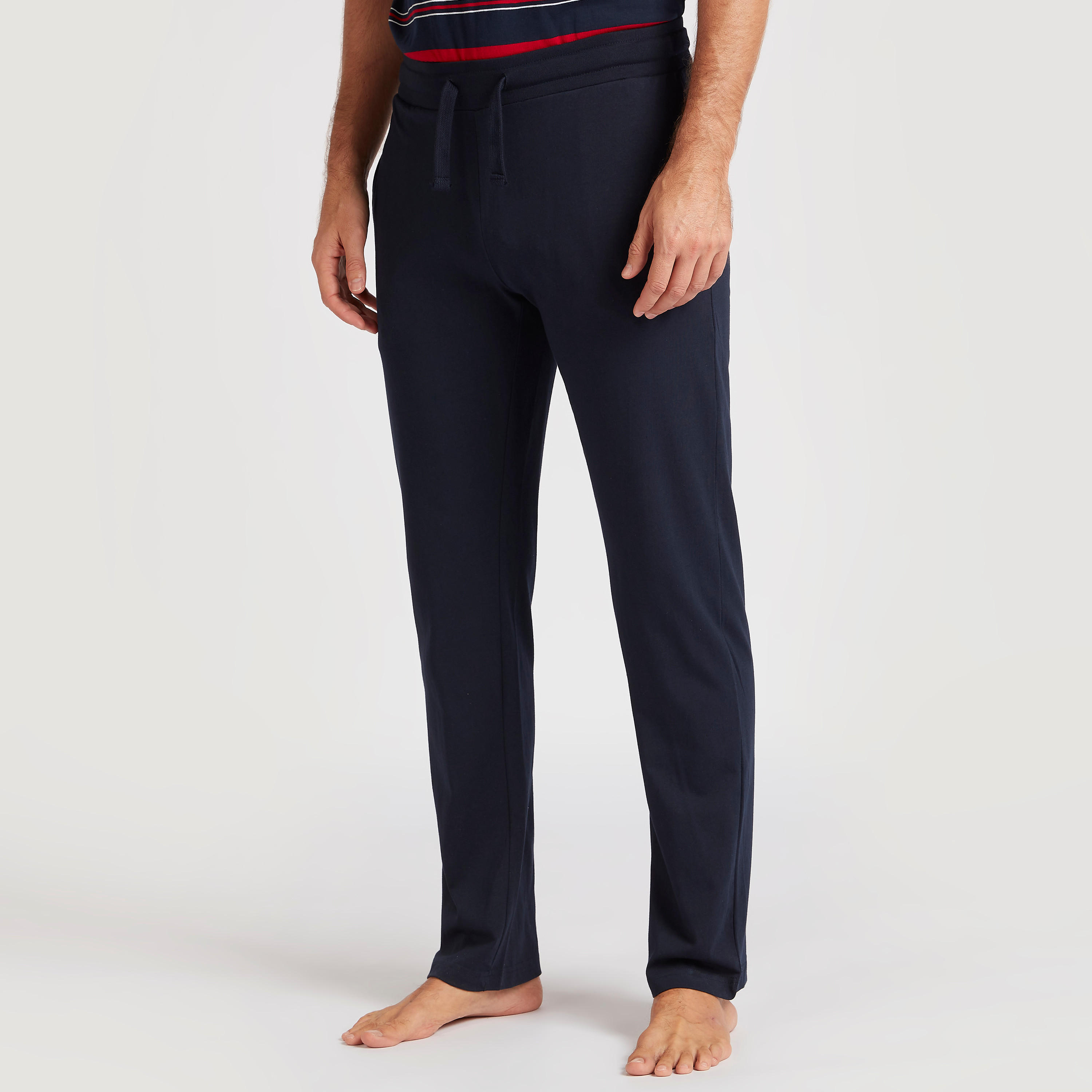 Striped Crew Neck T-shirt and Solid Pyjama Set-men-clothing-nightwear-sets-image-4