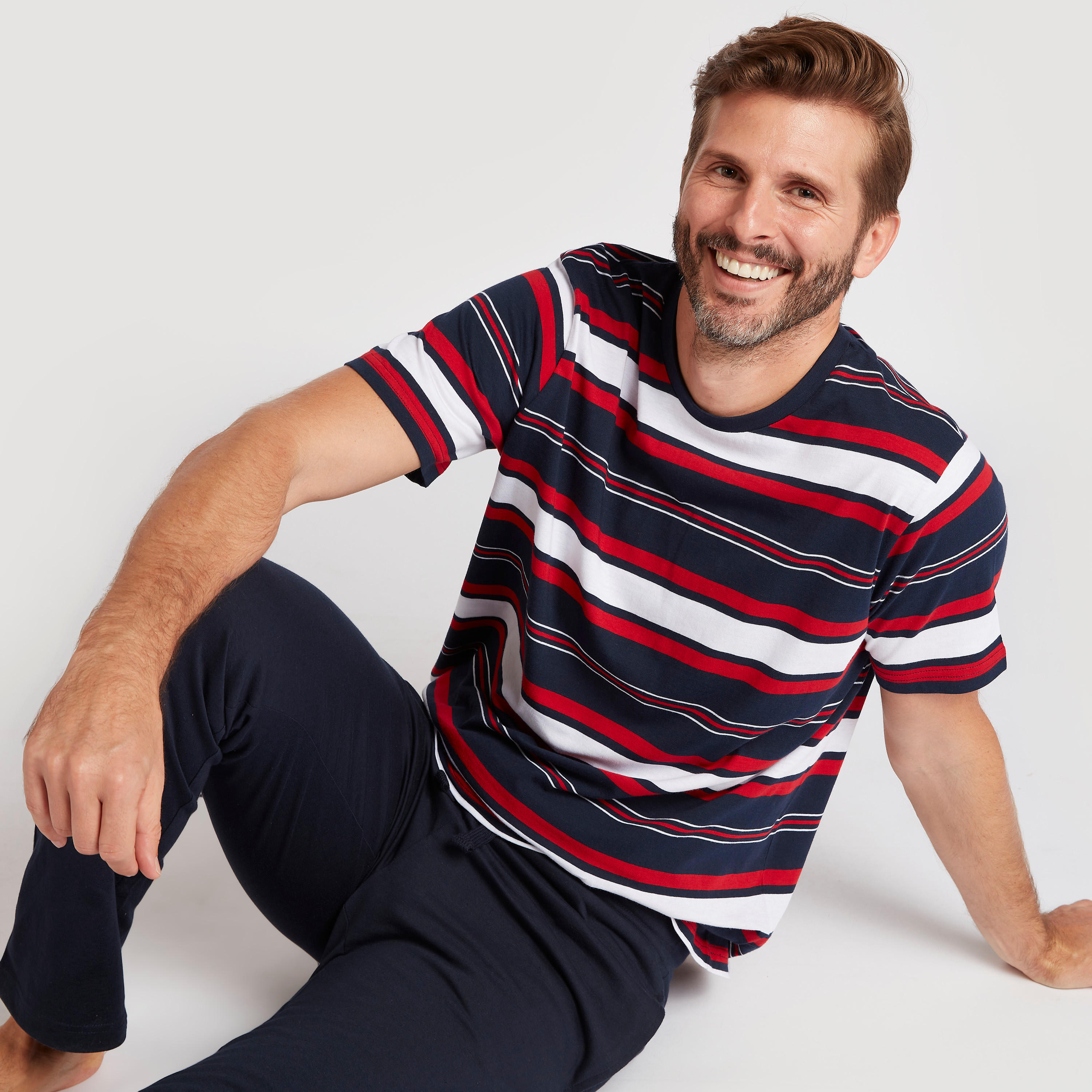 Striped Crew Neck T-shirt and Solid Pyjama Set-men-clothing-nightwear-sets-image-5