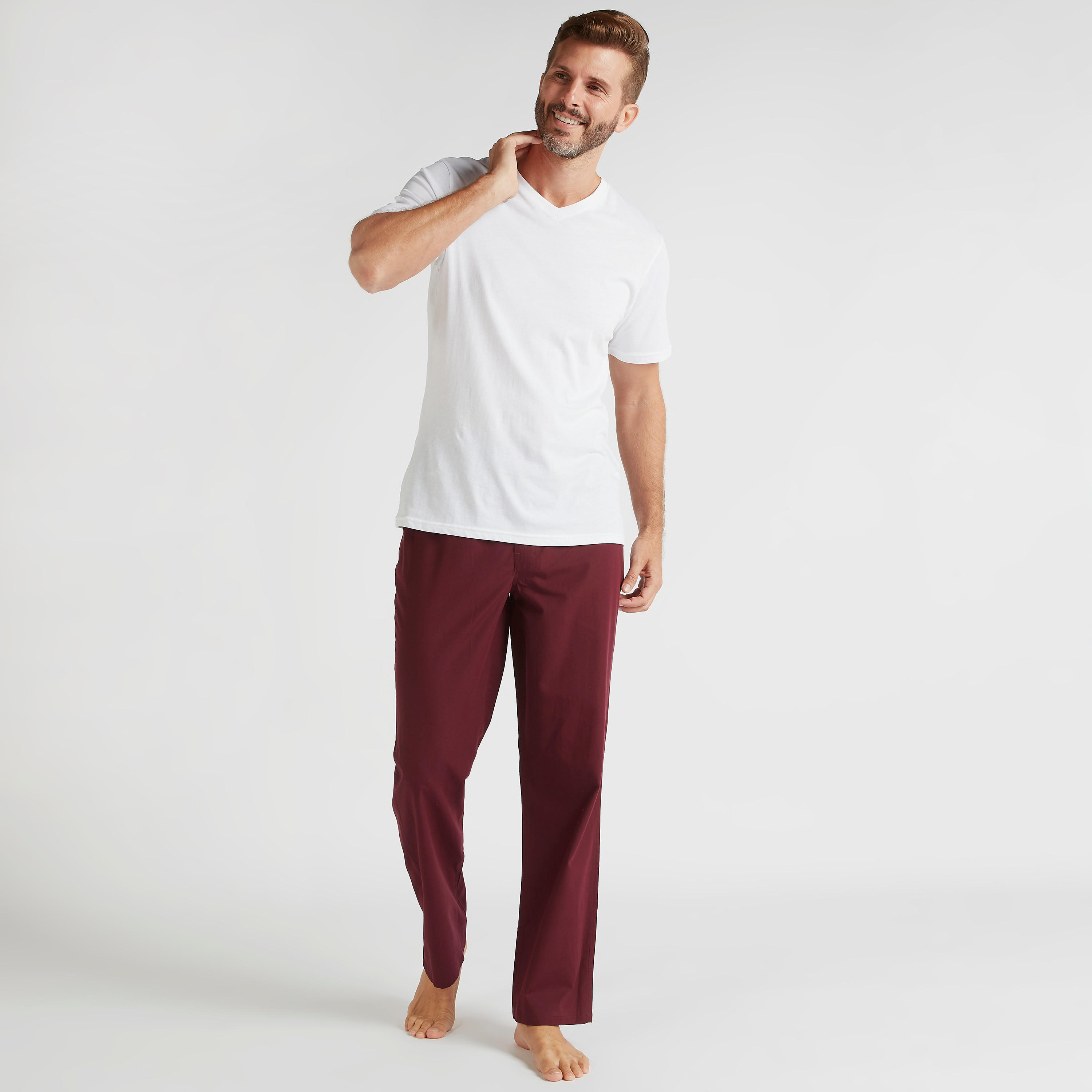 طقم بنطلون بيجاما طويل سادة بخصر مطّاطي - قطعتين-men-clothing-nightwear-pyjamaandshorts-image-4