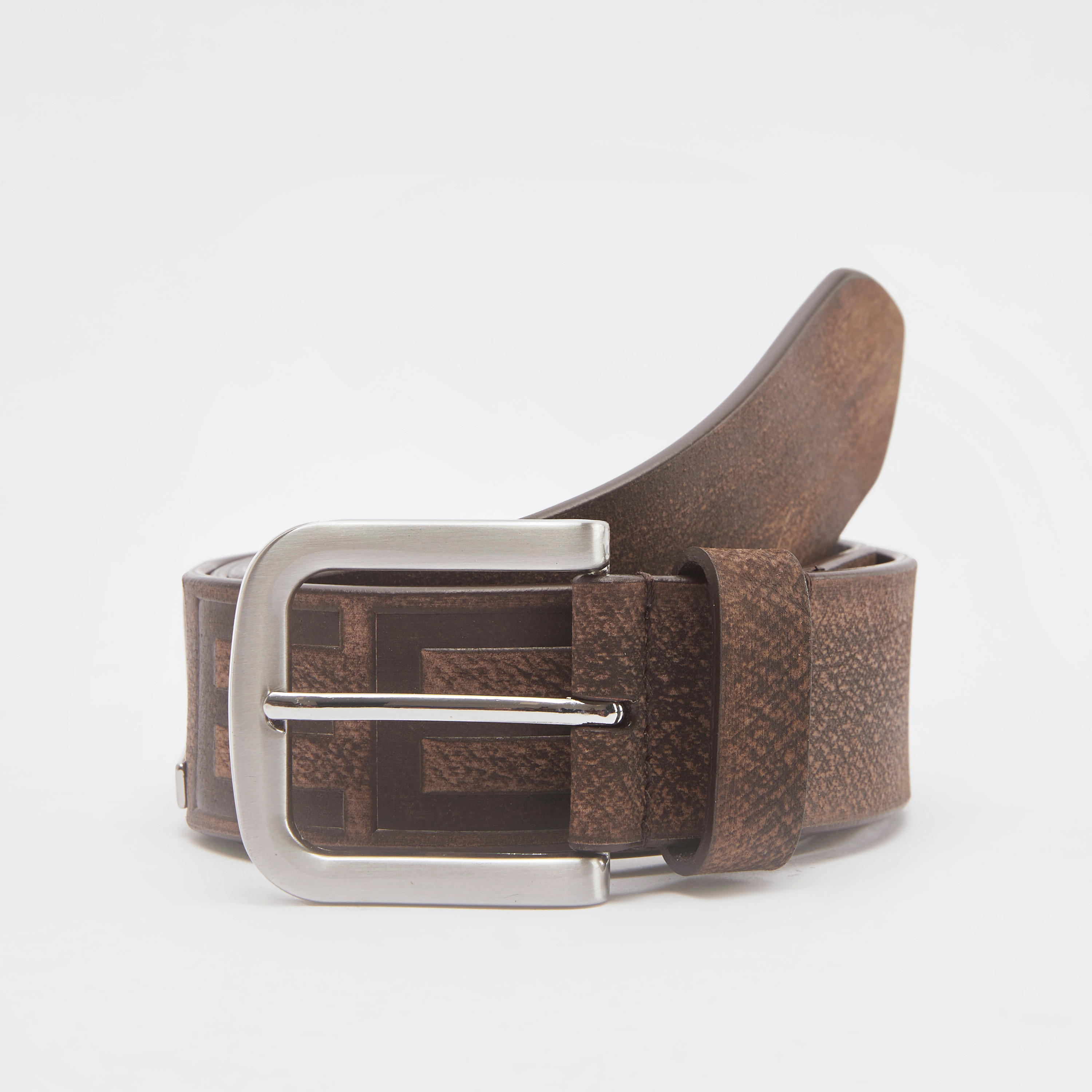 حزام منقوش بشعار بإبزيم بدبّوس إغلاق من لي كوبر-men-beltsandwallets-belts-image-1