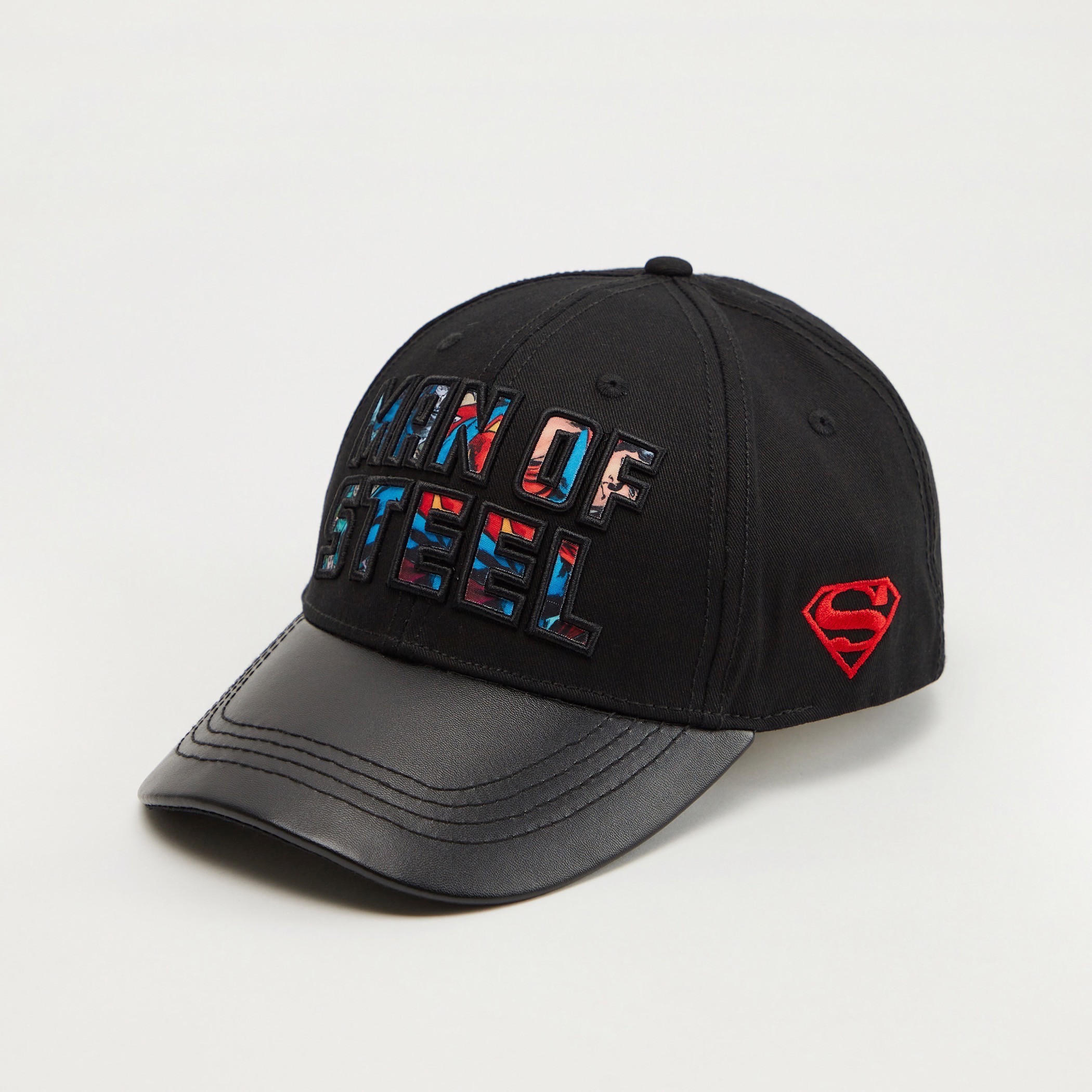 Superman Embroidered Cap with Plate Buckle Closure and Eyelets-men-caps-image-1