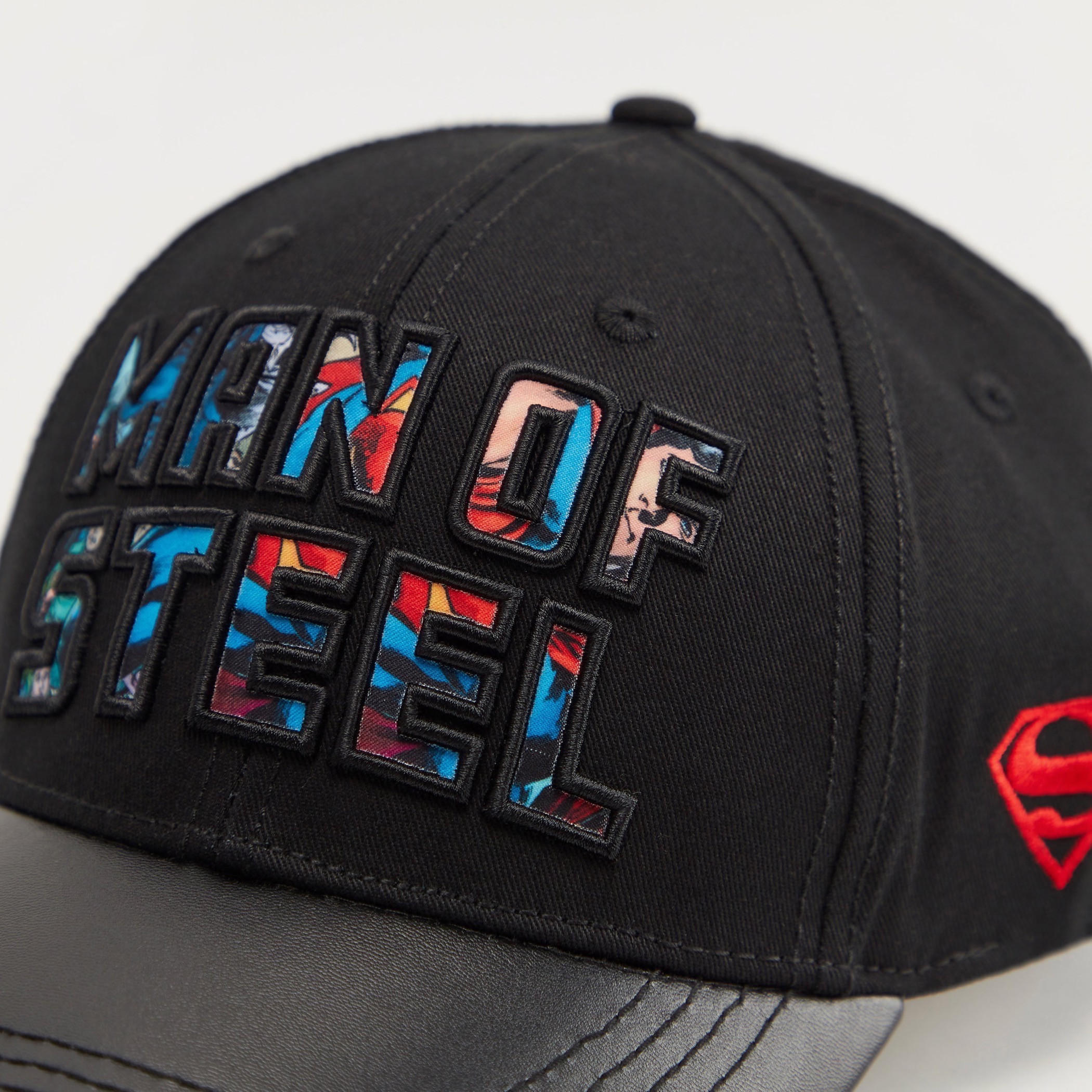 Superman Embroidered Cap with Plate Buckle Closure and Eyelets-men-caps-image-2