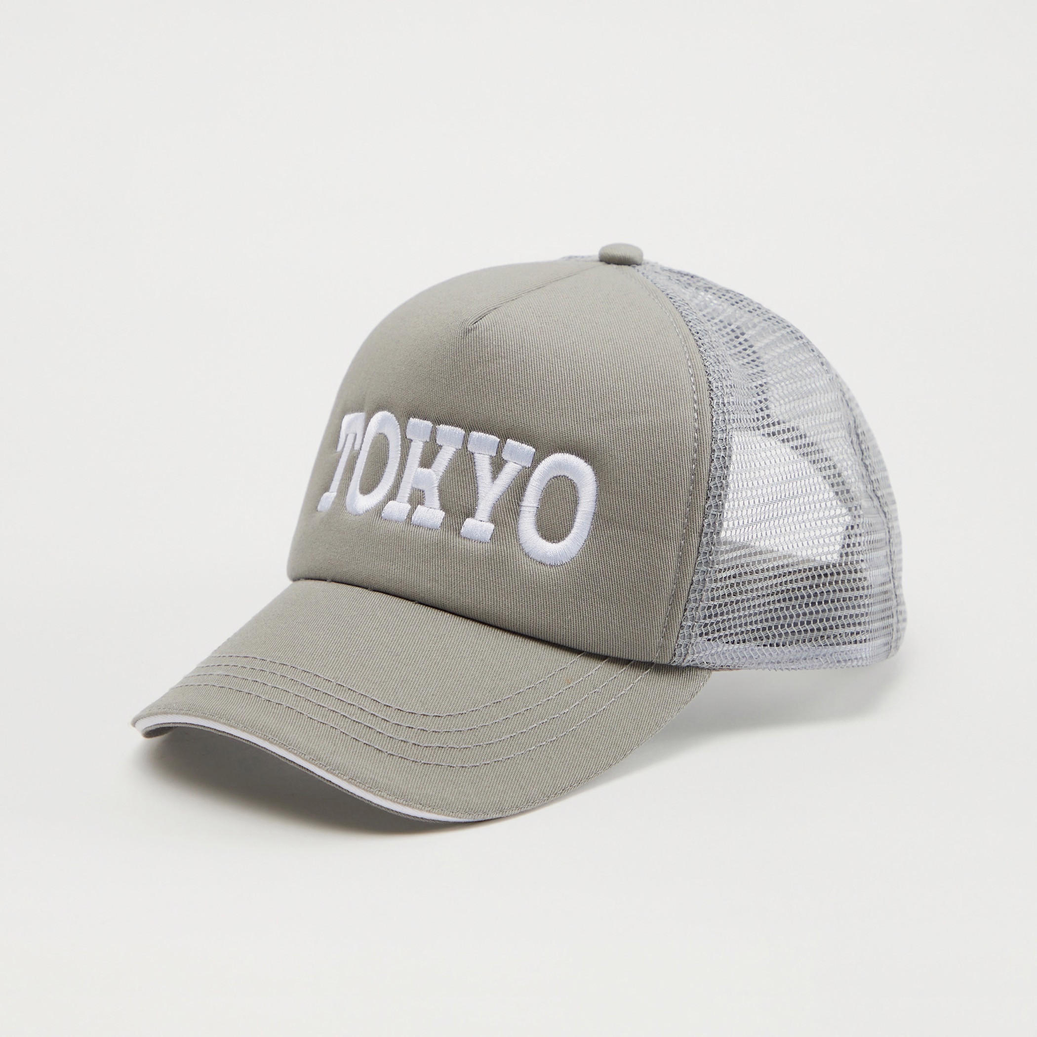 Embroidered Detail Cap with Mesh and Snap Back Closure-men-caps-image-1