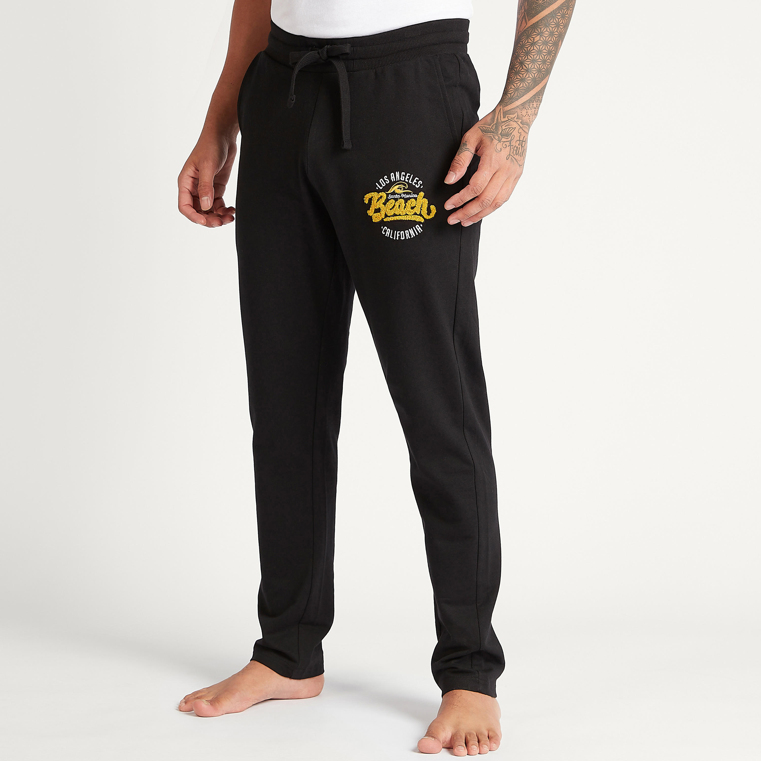 Solid Full Length Pyjamas with Embroidered Details and Drawstring Closure-men-clothing-nightwear-pyjamaandshorts-image-1