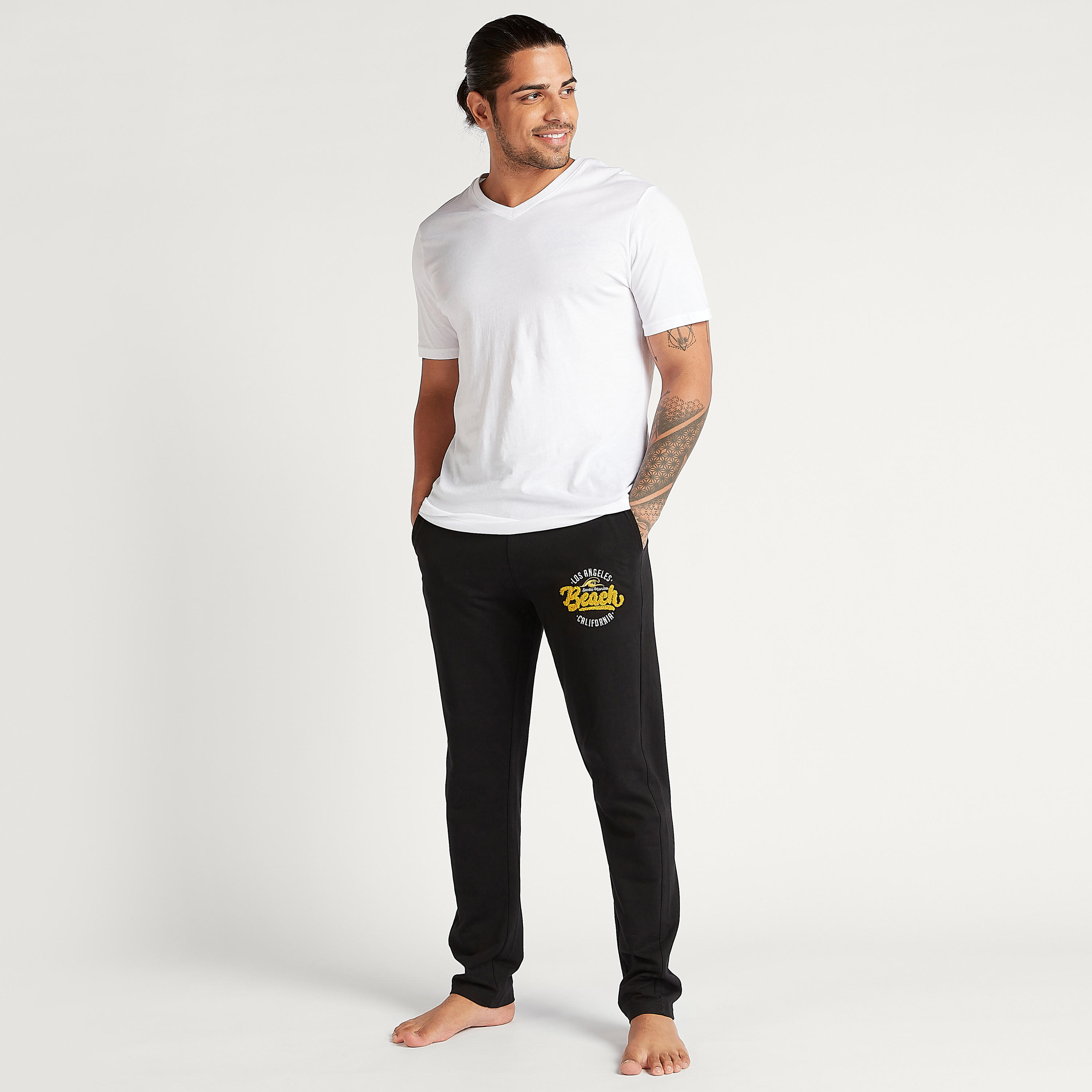 Solid Full Length Pyjamas with Embroidered Details and Drawstring Closure-men-clothing-nightwear-pyjamaandshorts-image-2