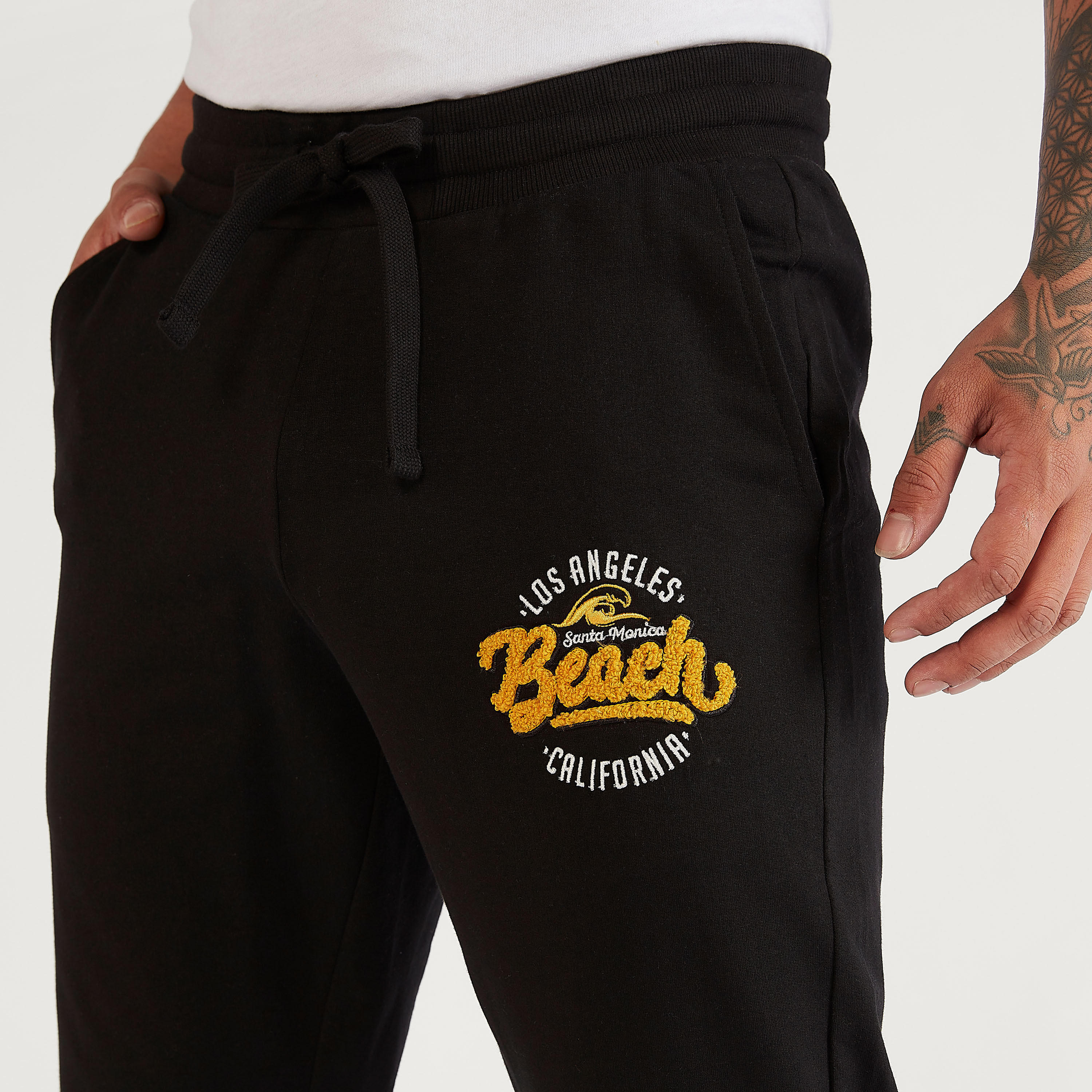 Solid Full Length Pyjamas with Embroidered Details and Drawstring Closure-men-clothing-nightwear-pyjamaandshorts-image-3