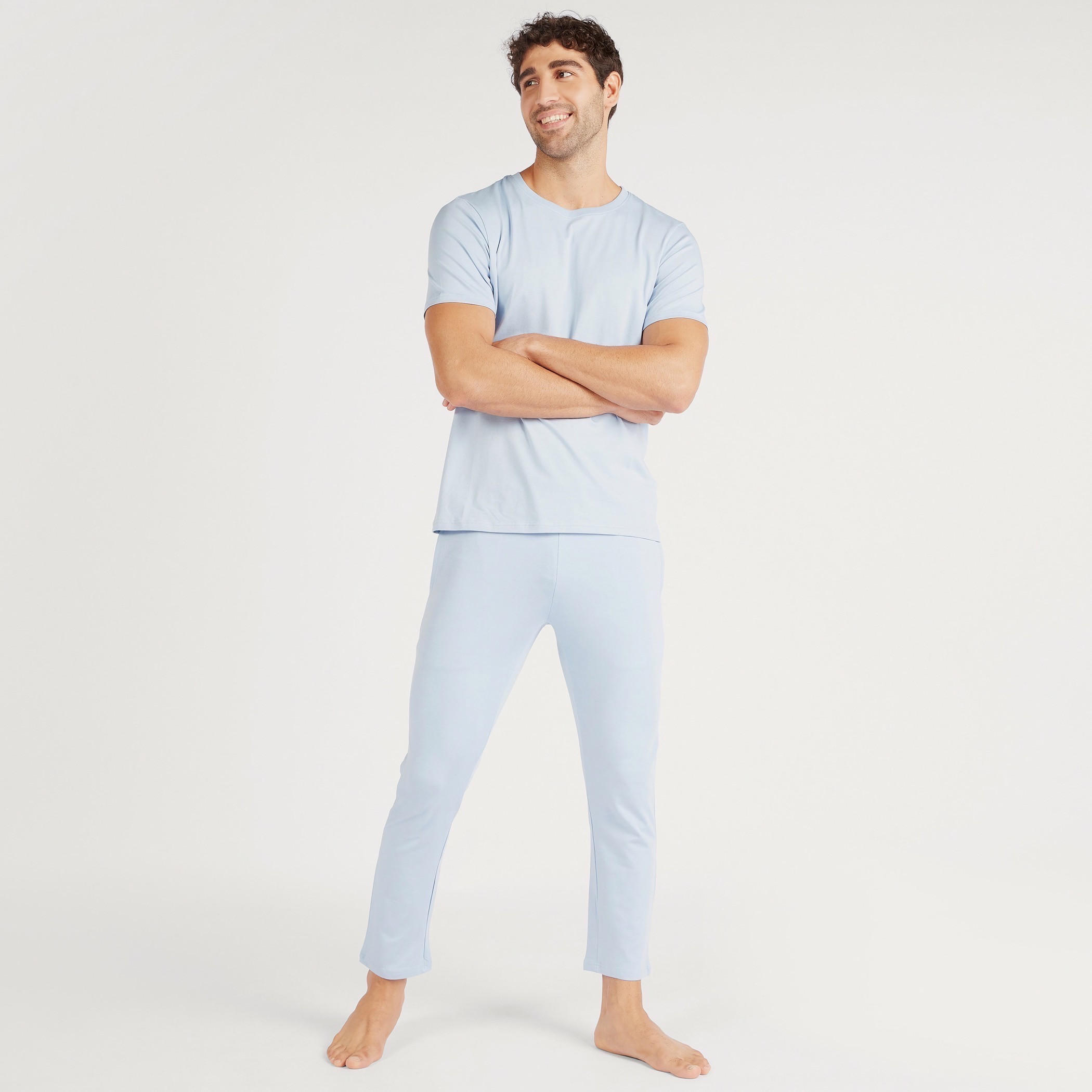 Solid Crew Neck T-shirt and Full Length Pyjama Set-men-clothing-nightwear-sets-image-1
