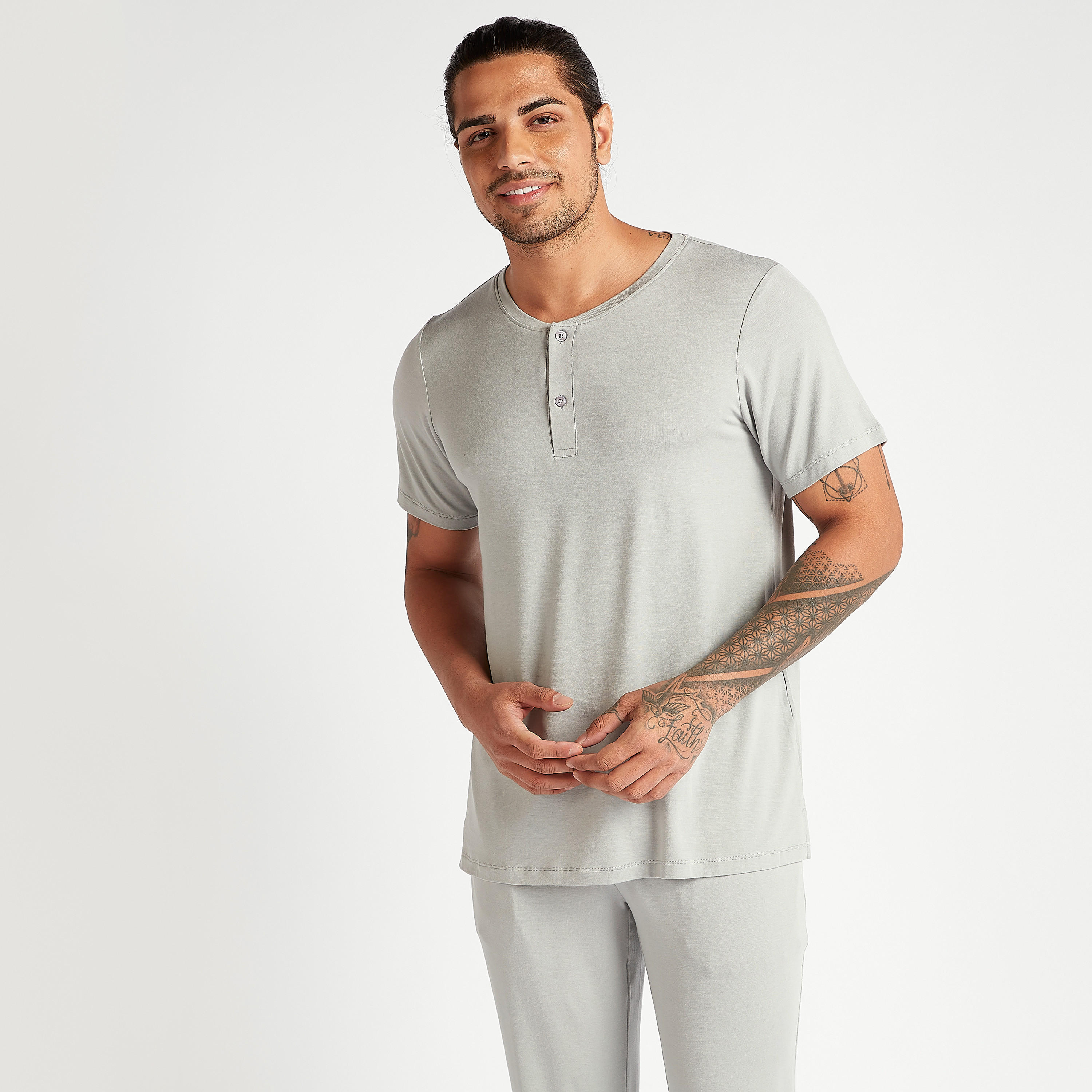 Solid Henley Neck T-shirt and Full Length Pyjama Set-men-clothing-nightwear-sets-image-1