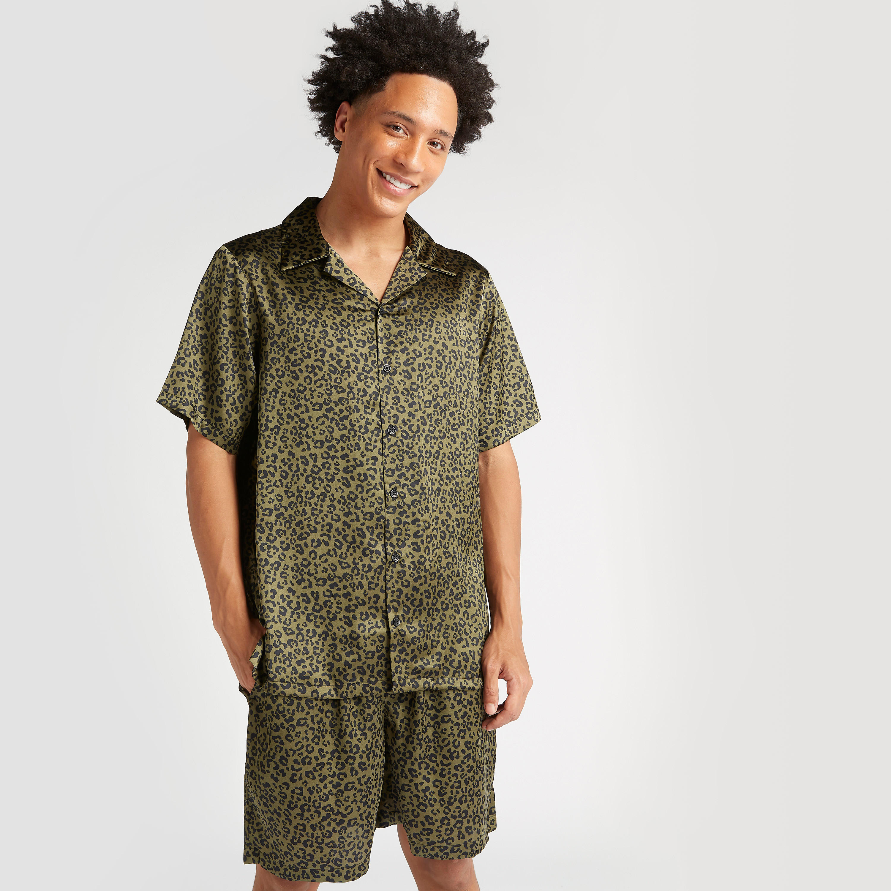 Animal Print Camp Collar Shirt and Shorts Set-men-clothing-nightwear-sets-image-2