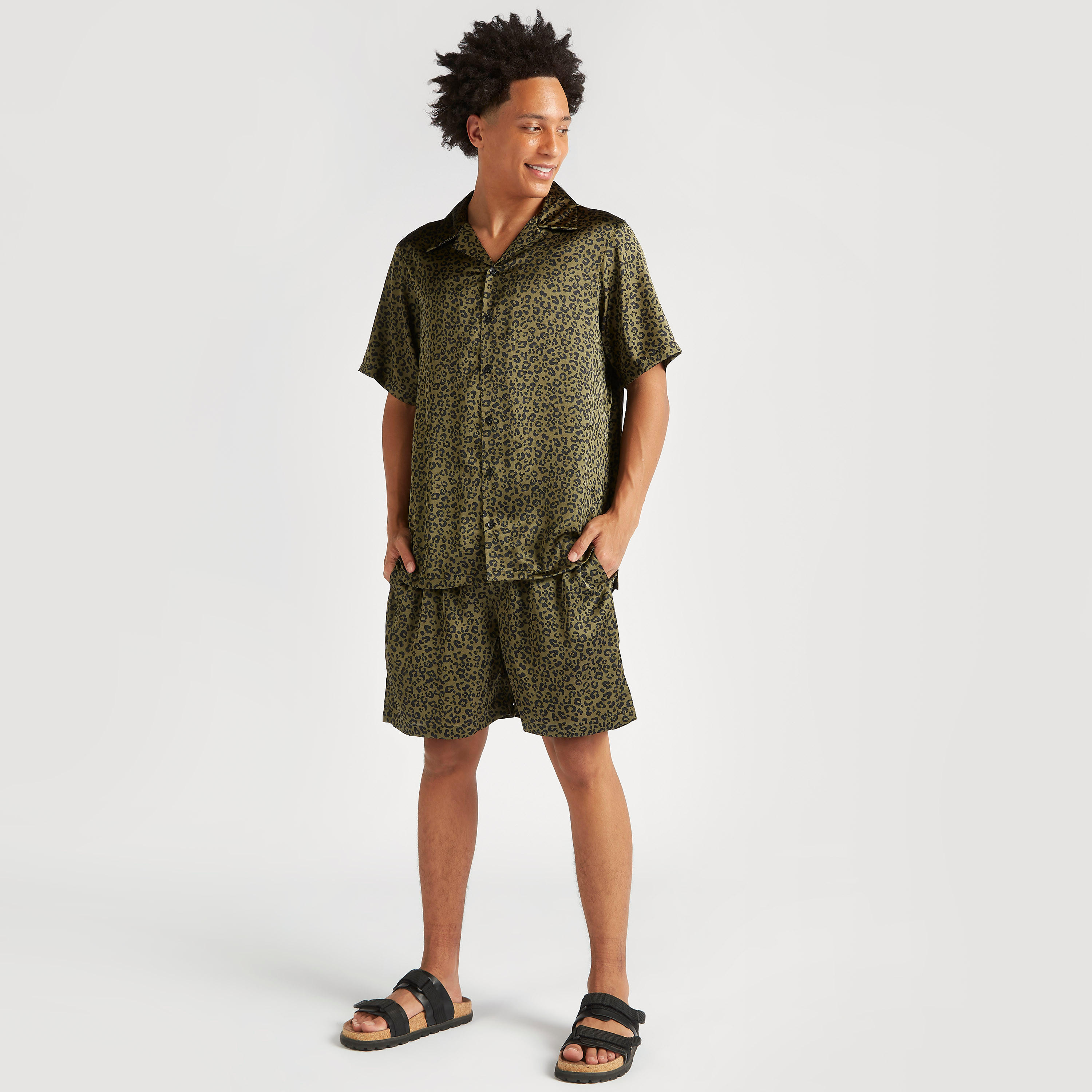 Animal Print Camp Collar Shirt and Shorts Set-men-clothing-nightwear-sets-image-4
