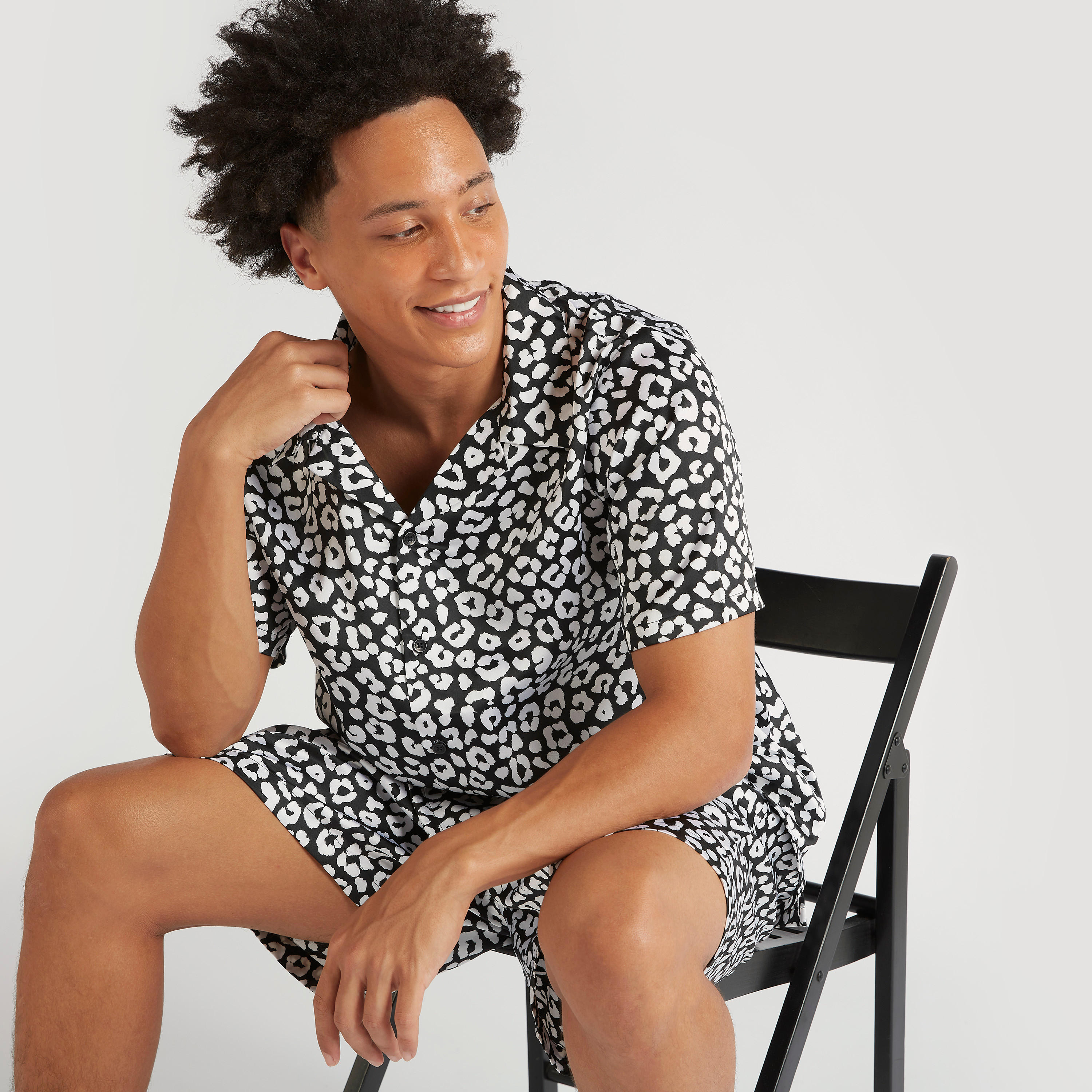 Printed Camp Collared Shirt and Shorts Set-men-clothing-nightwear-sets-image-1