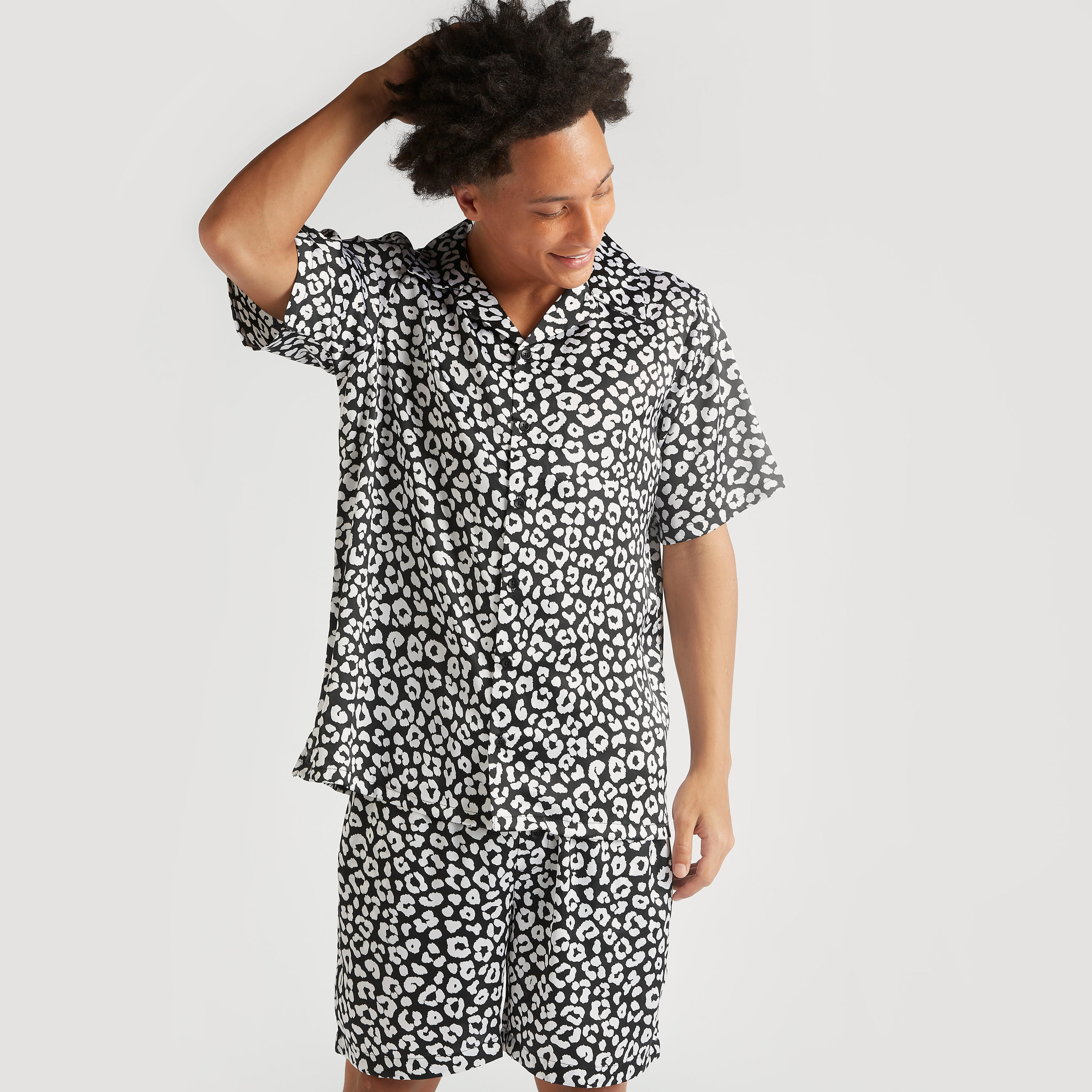 Printed Camp Collared Shirt and Shorts Set-men-clothing-nightwear-sets-image-2