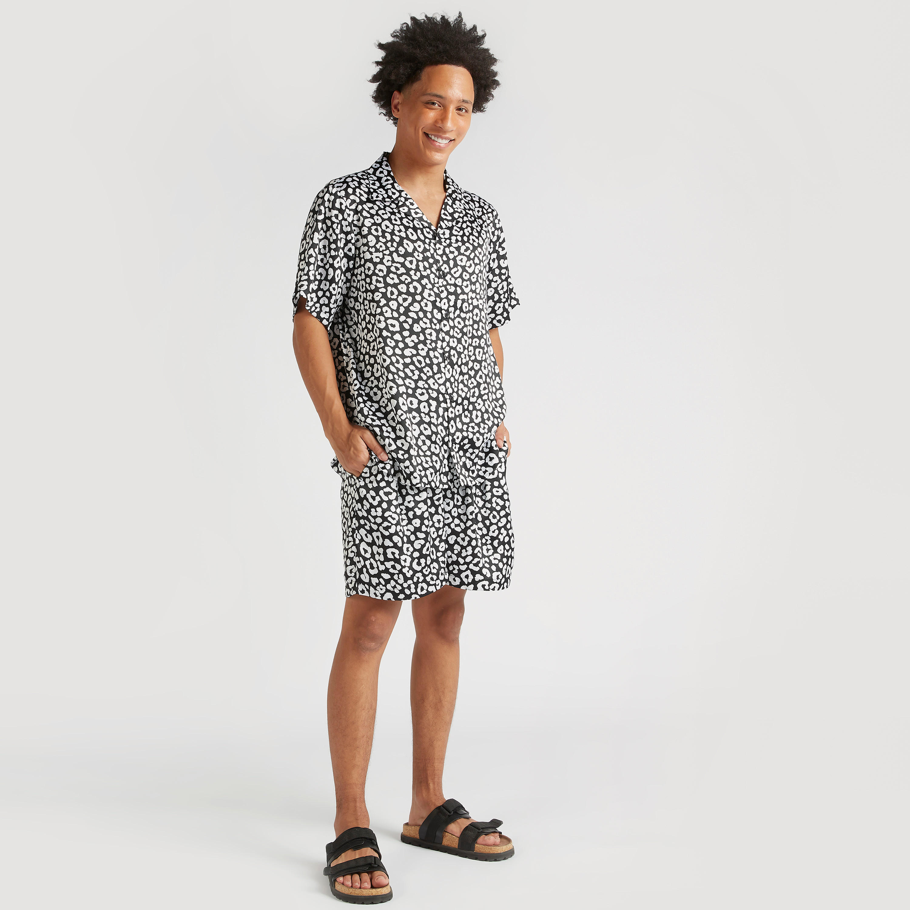 Printed Camp Collared Shirt and Shorts Set-men-clothing-nightwear-sets-image-3