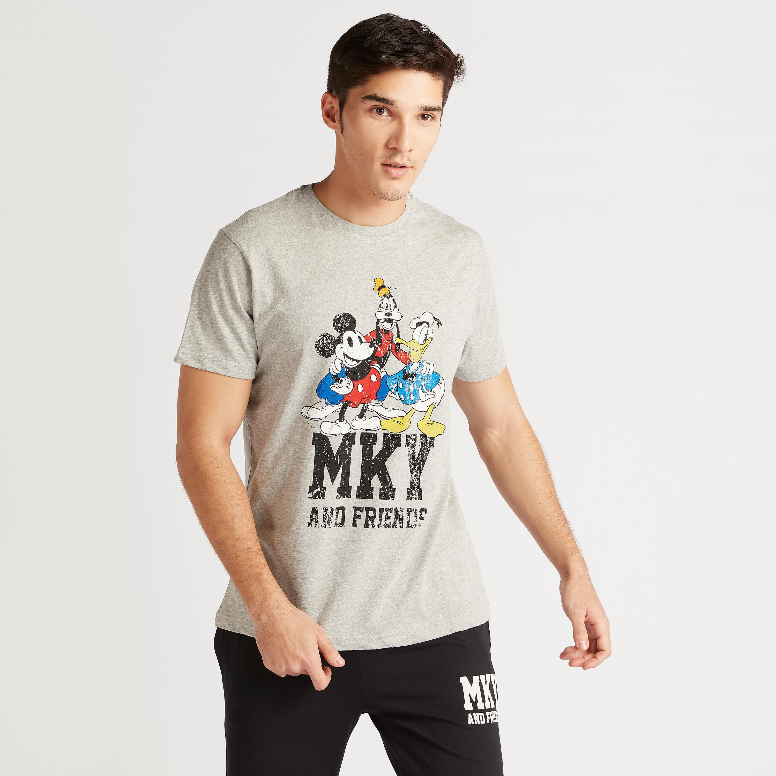 All-Over Mickey Mouse Print Crew Neck T-shirt and Pyjama Set-men-clothing-nightwear-sets-image-1