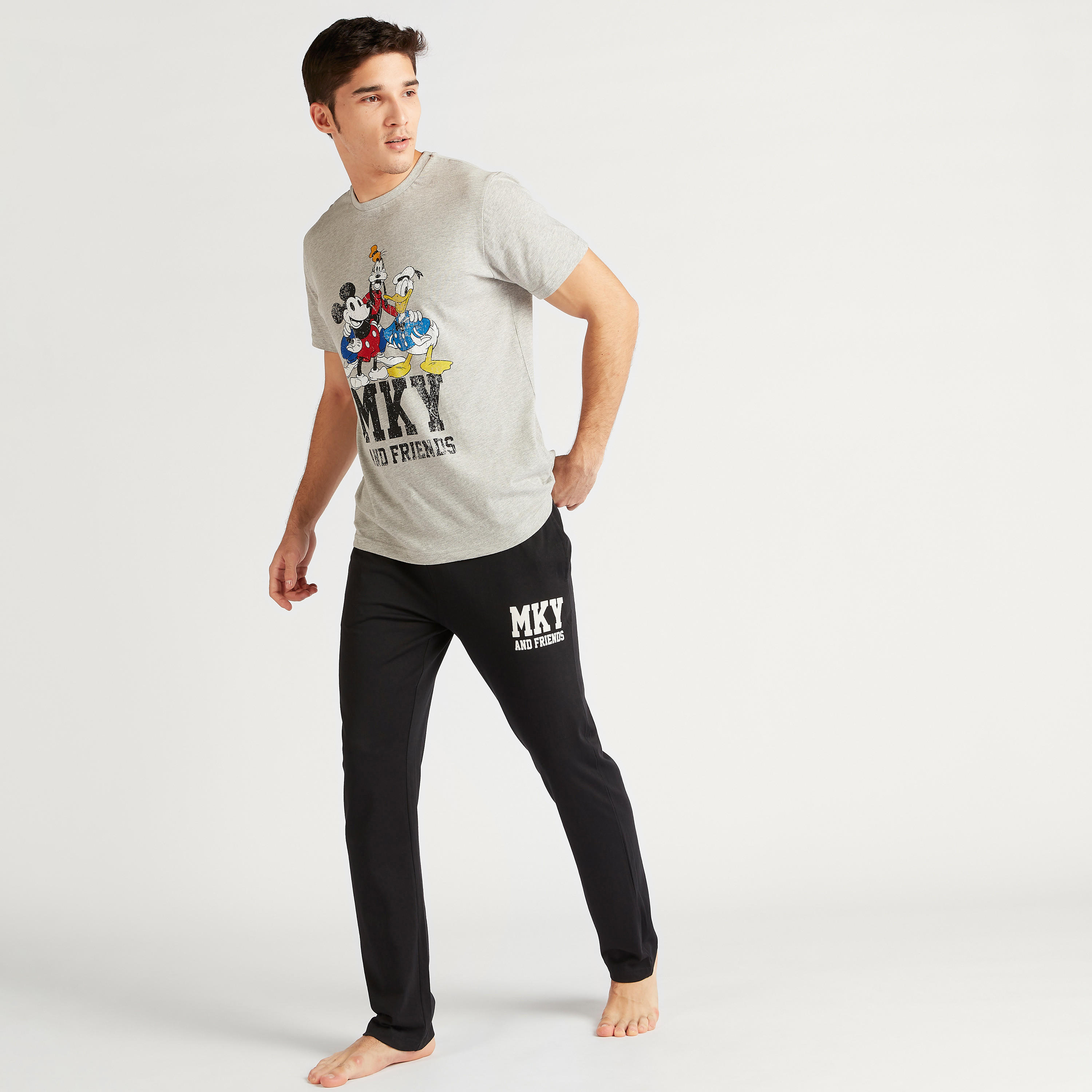 All-Over Mickey Mouse Print Crew Neck T-shirt and Pyjama Set-men-clothing-nightwear-sets-image-2