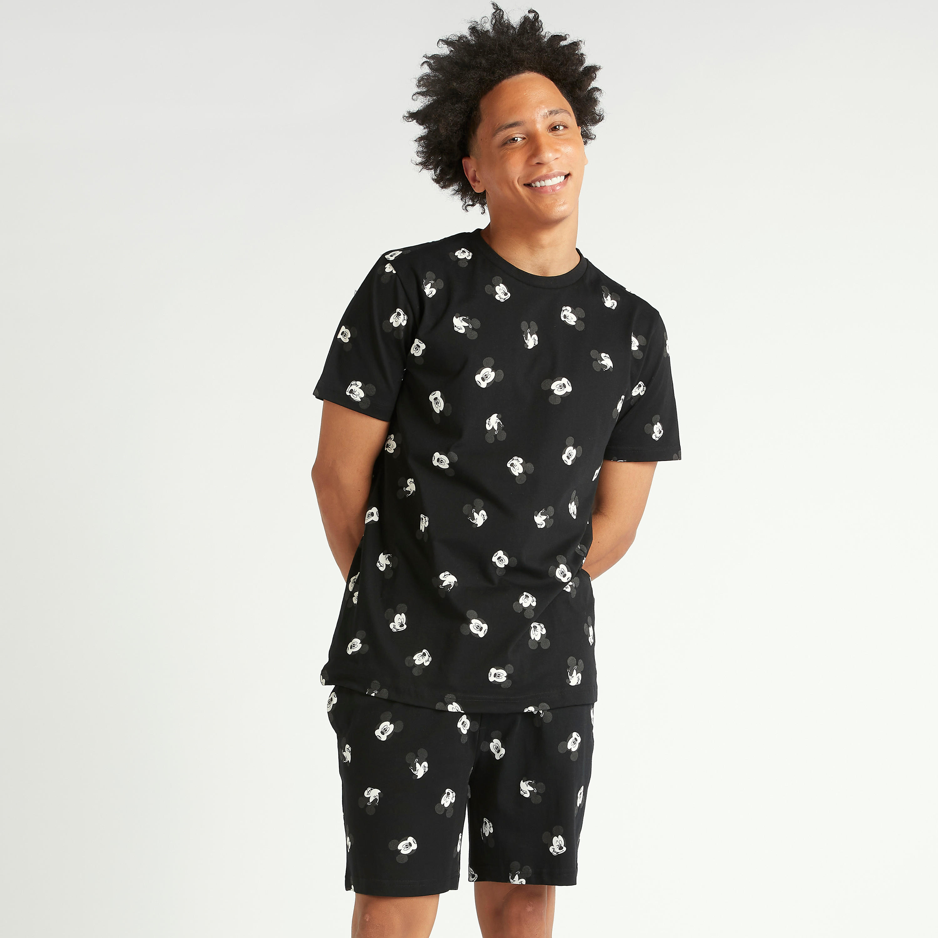 All Over Mickey Mouse Print Crew Neck T-shirt and Shorts Set-men-clothing-nightwear-sets-image-2