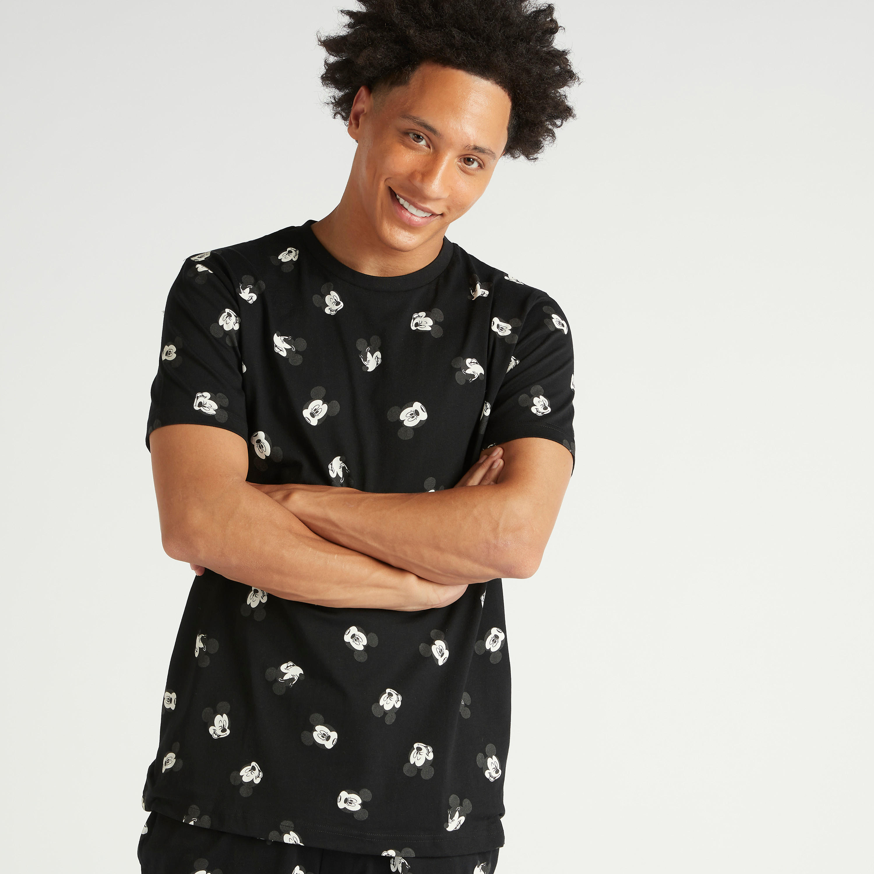 All Over Mickey Mouse Print Crew Neck T-shirt and Shorts Set-men-clothing-nightwear-sets-image-3
