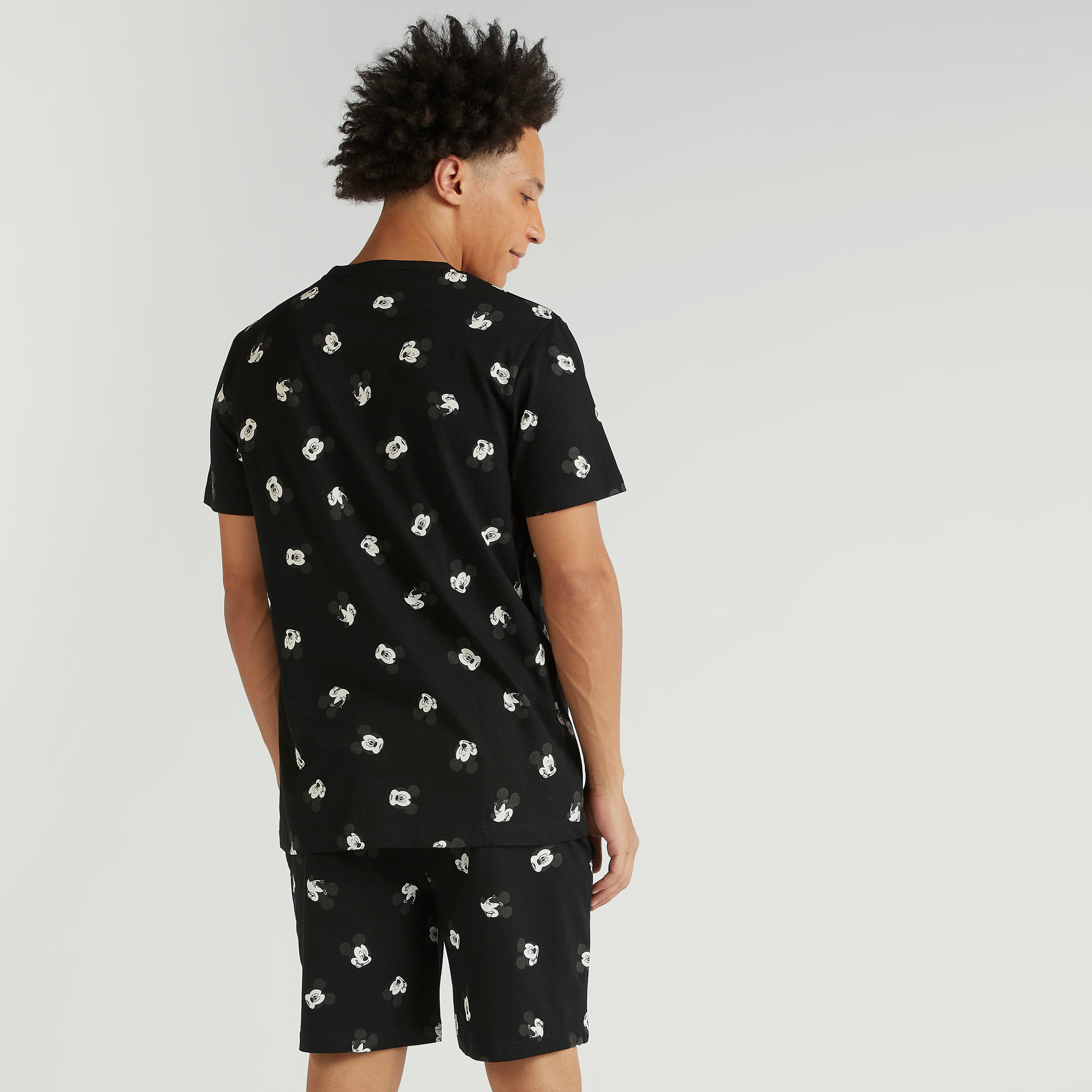 All Over Mickey Mouse Print Crew Neck T-shirt and Shorts Set-men-clothing-nightwear-sets-image-4