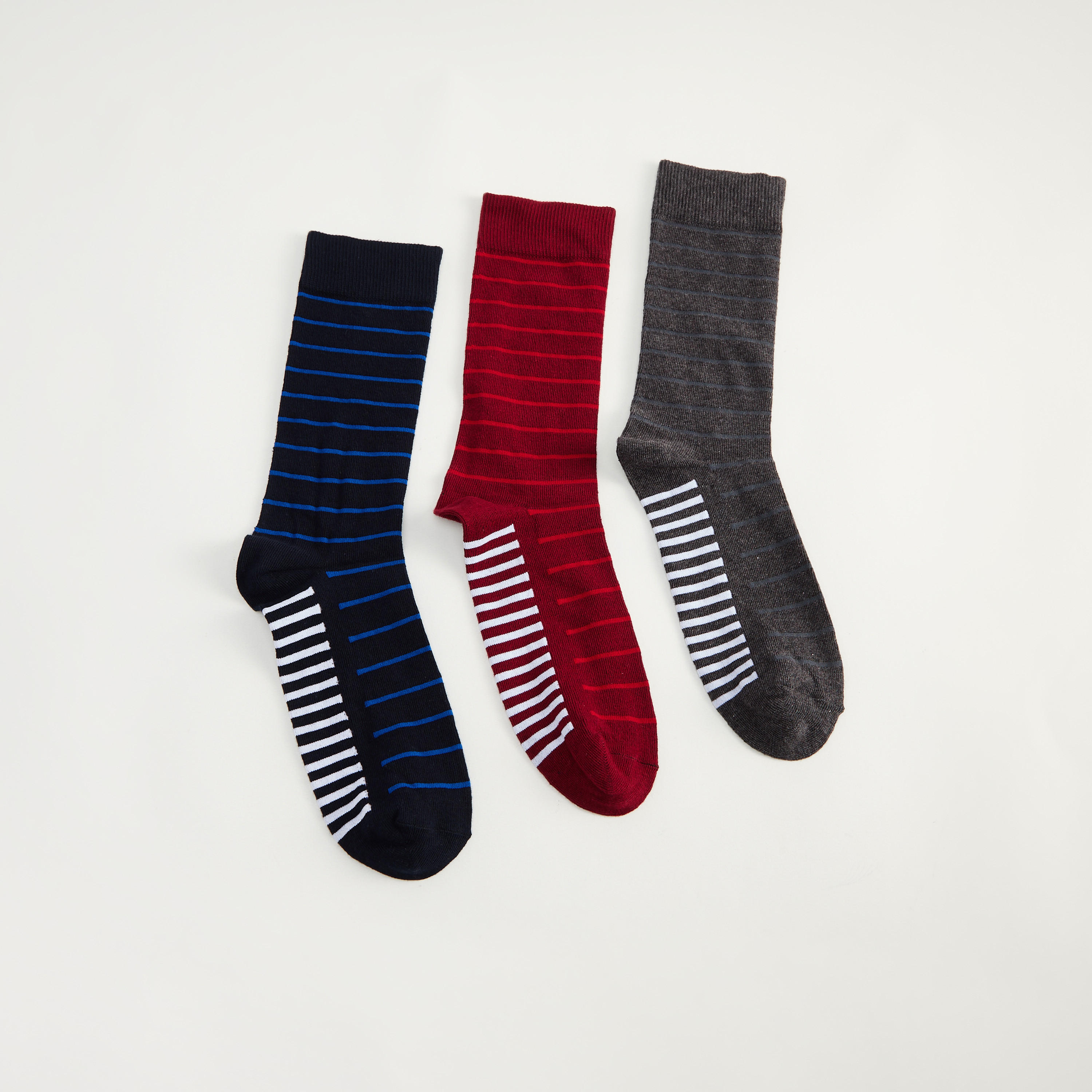 Set of 3 - Striped Calf Length Socks-men-socks-image-1