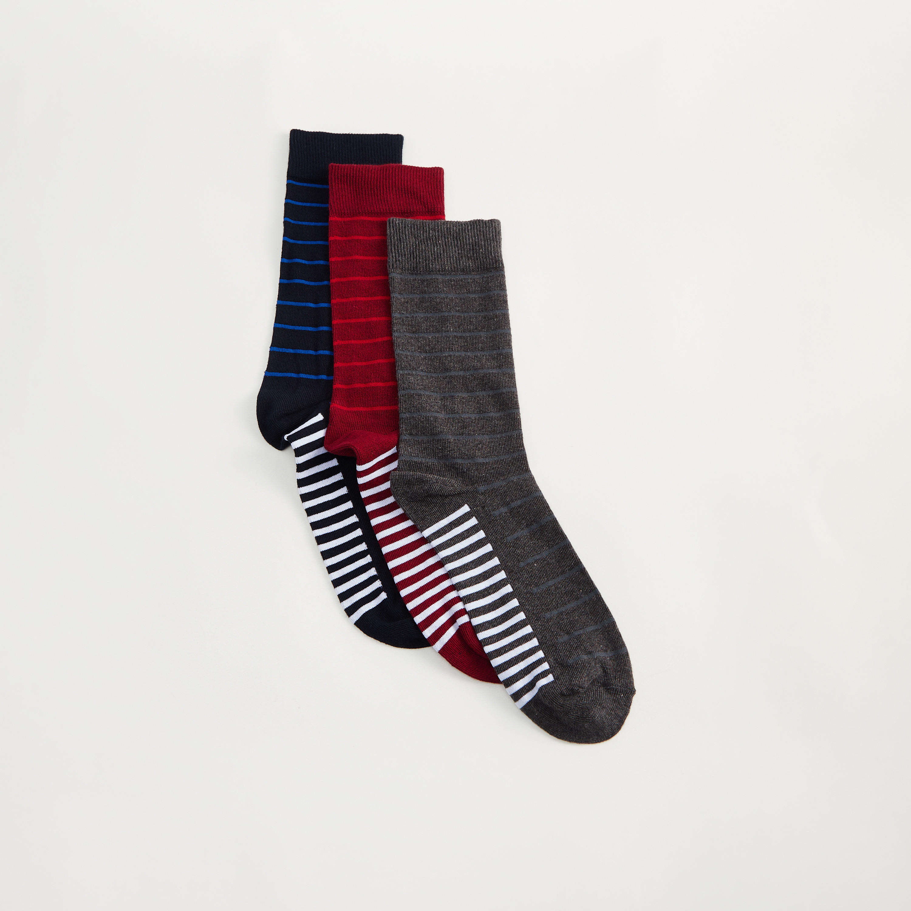 Set of 3 - Striped Calf Length Socks-men-socks-image-2