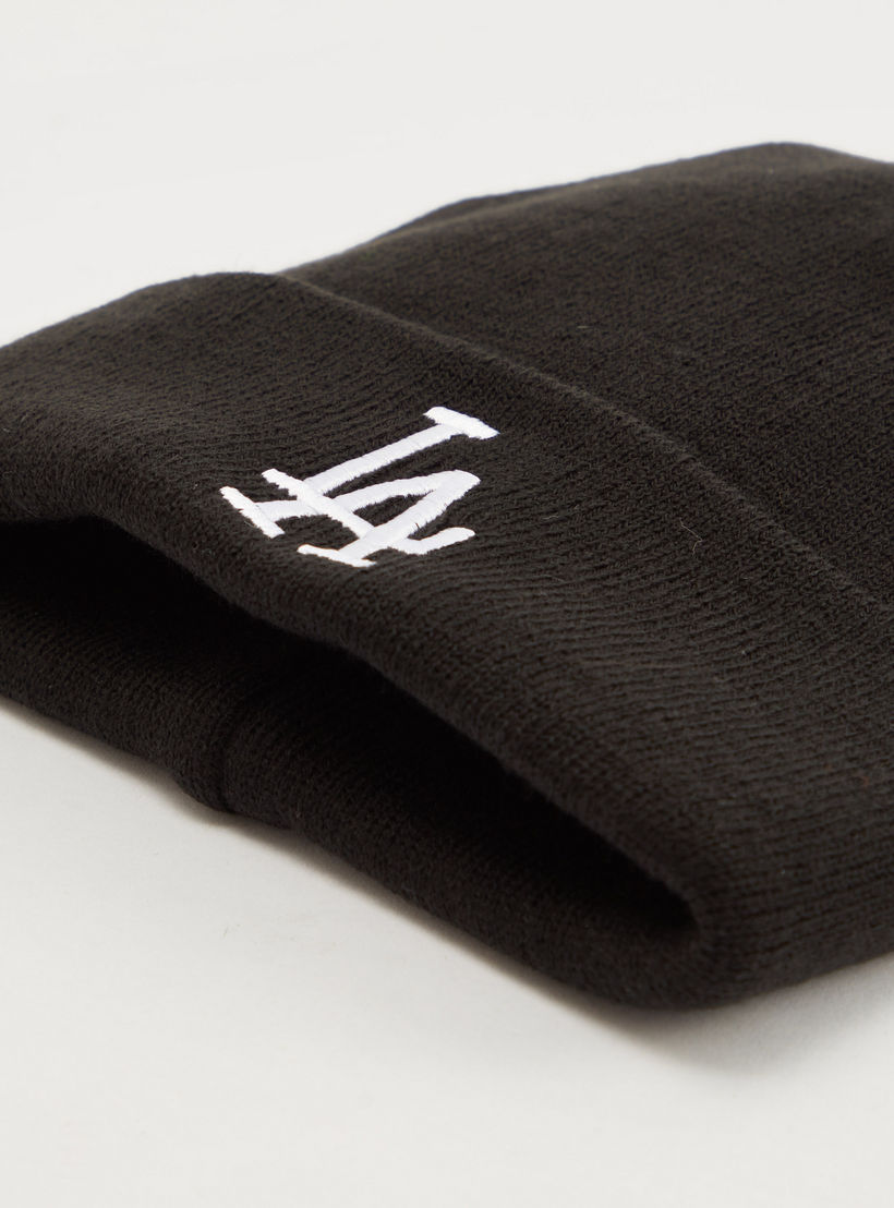 Textured Beanie Cap with Embroidered Text and Cuffed Hem-men-caps-image-4