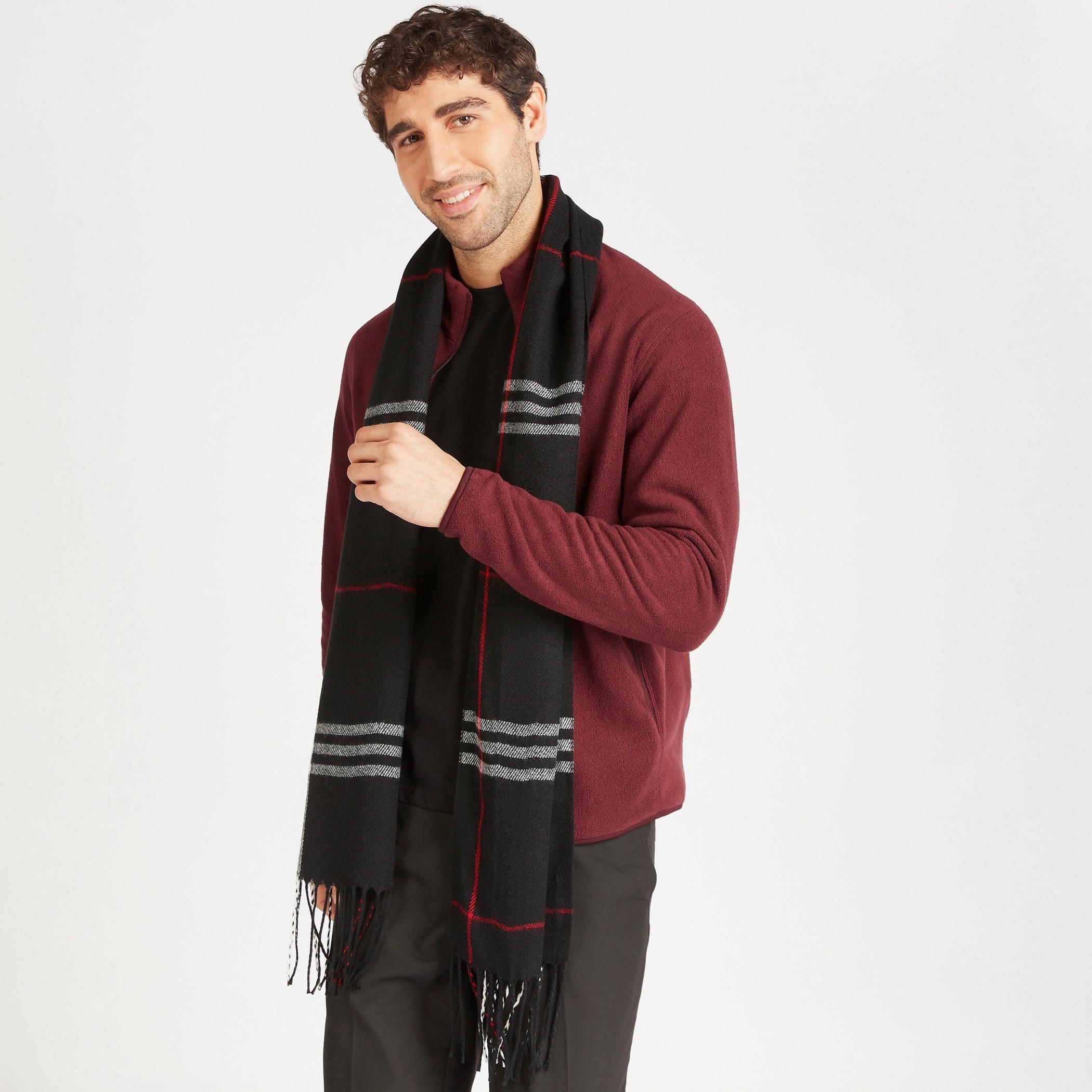 Checked Scarf with Fringes-men-scarvesandgloves-image-2