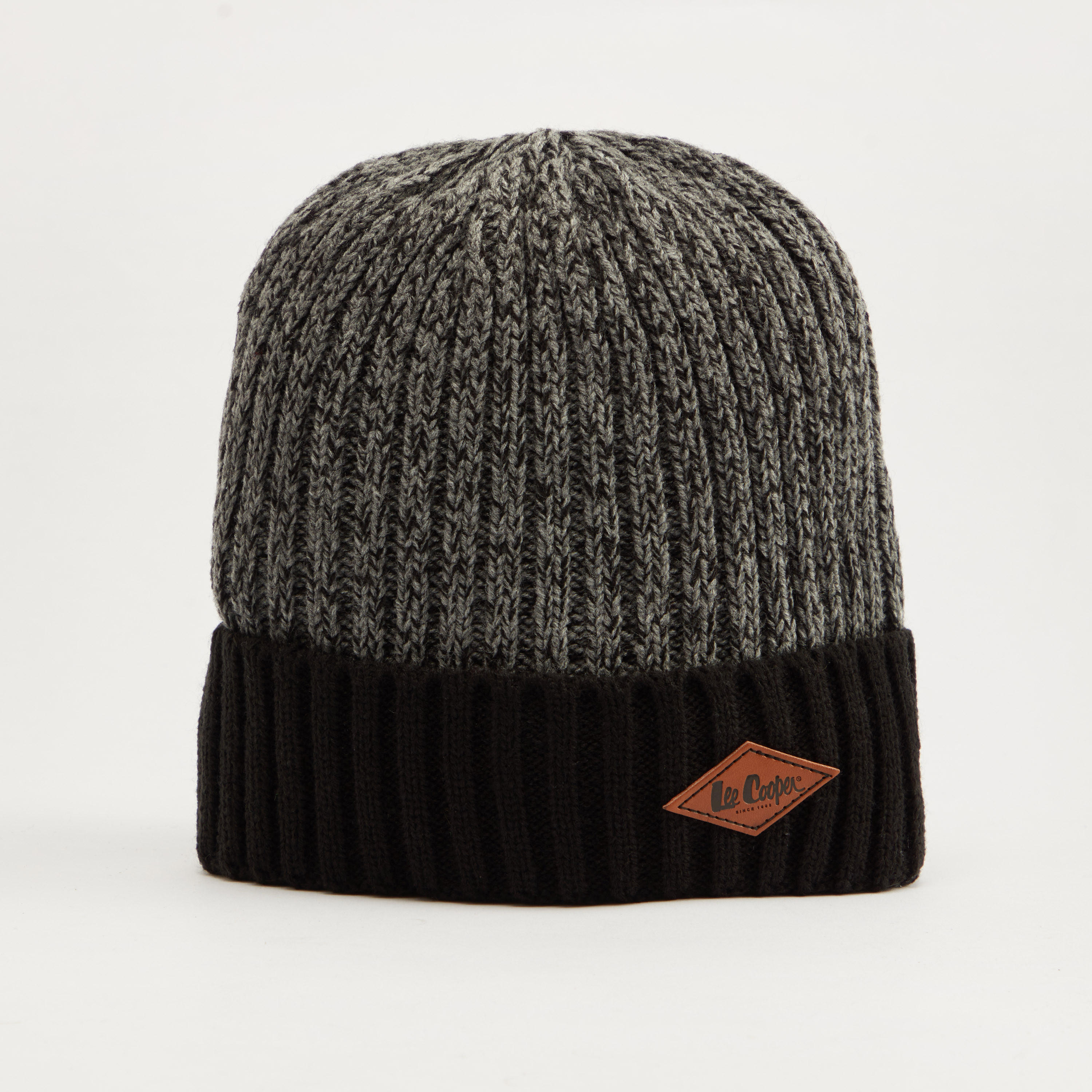Lee Cooper Textured Beanie Cap with Cuffed Hem-men-caps-image-1