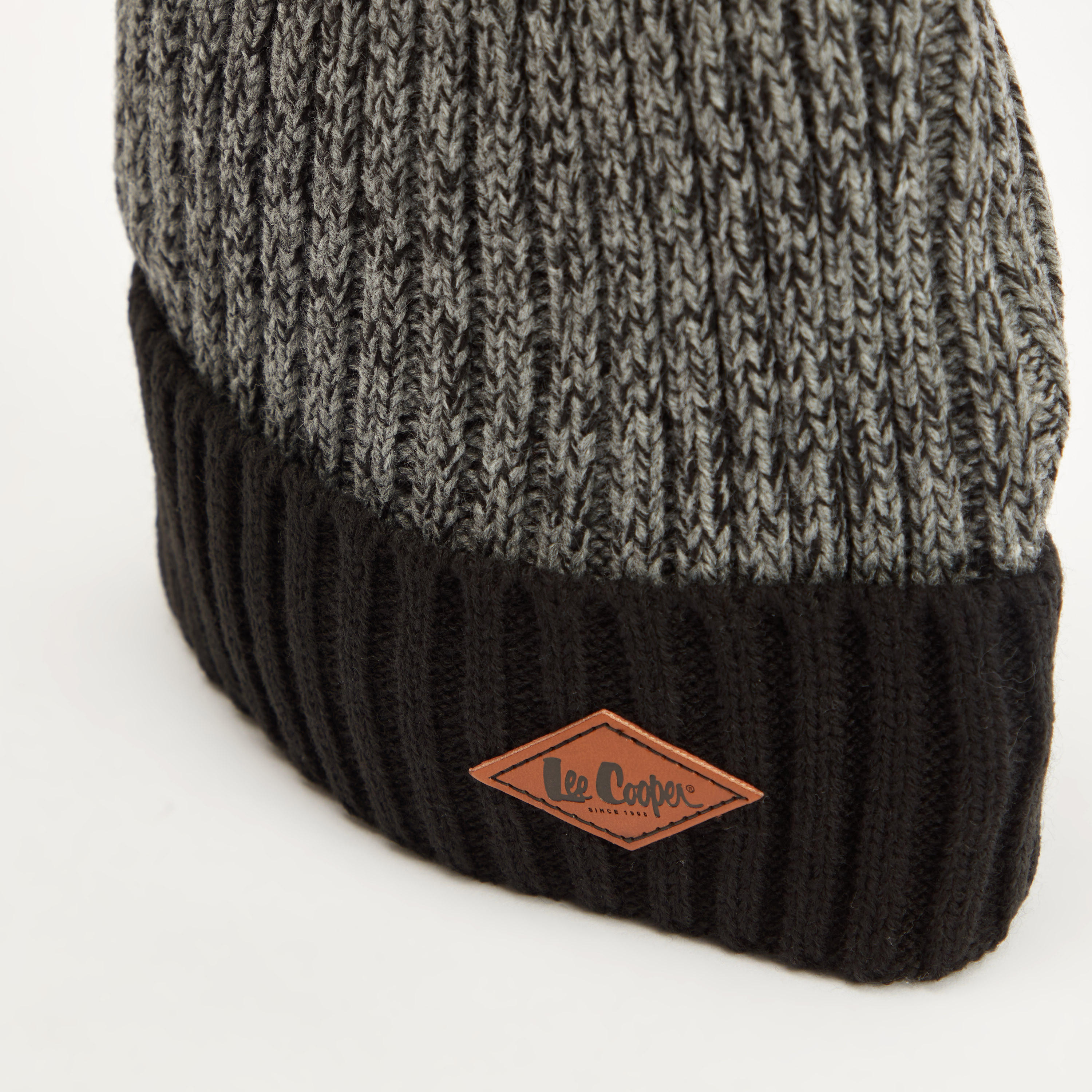 Lee Cooper Textured Beanie Cap with Cuffed Hem-men-caps-image-3