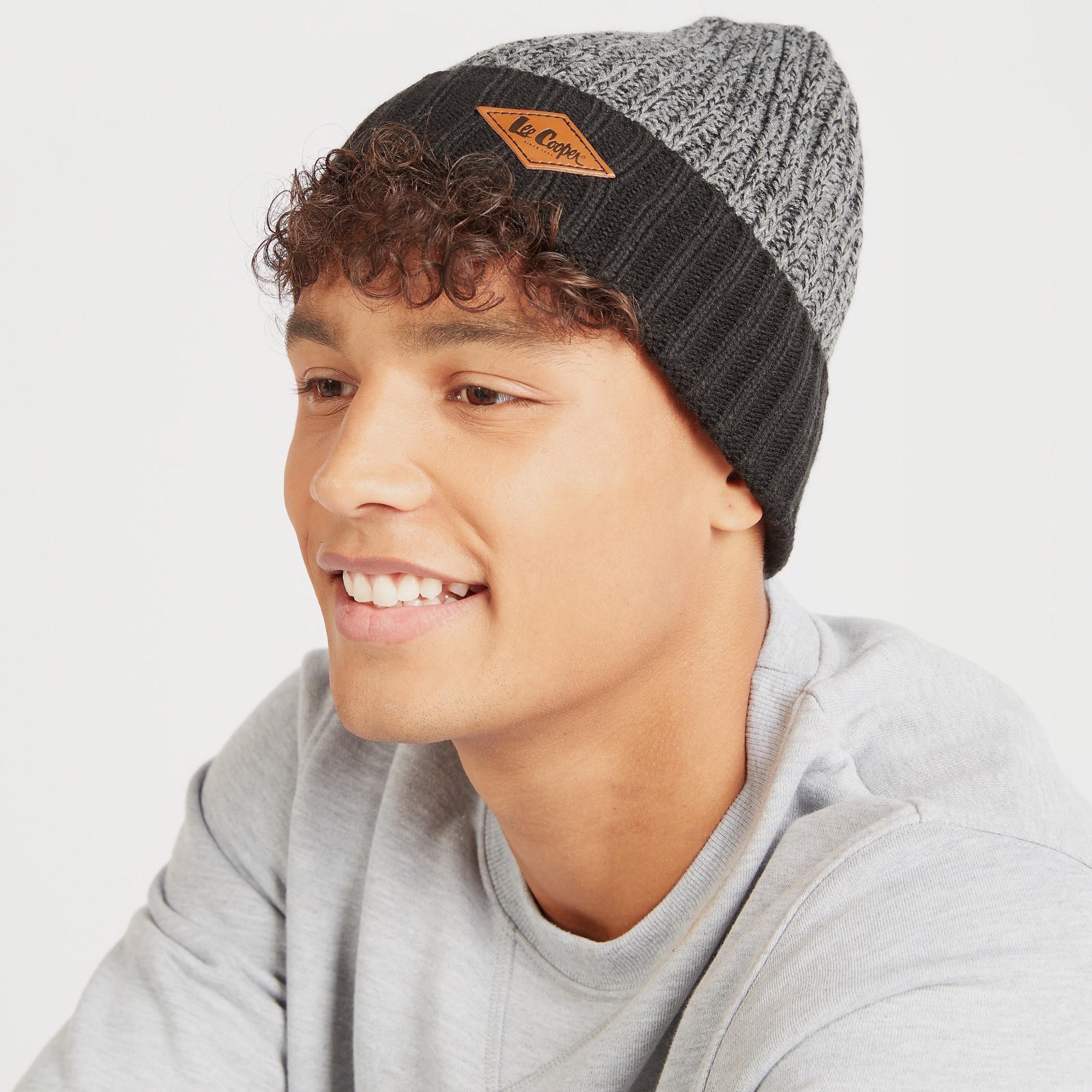 Lee Cooper Textured Beanie Cap with Cuffed Hem-men-caps-image-2