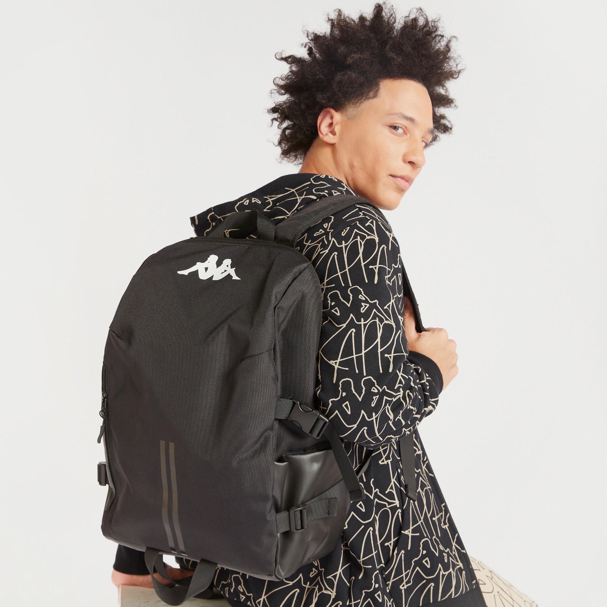 Kappa Logo Print Backpack with Adjustable Straps-men-bags-image-2