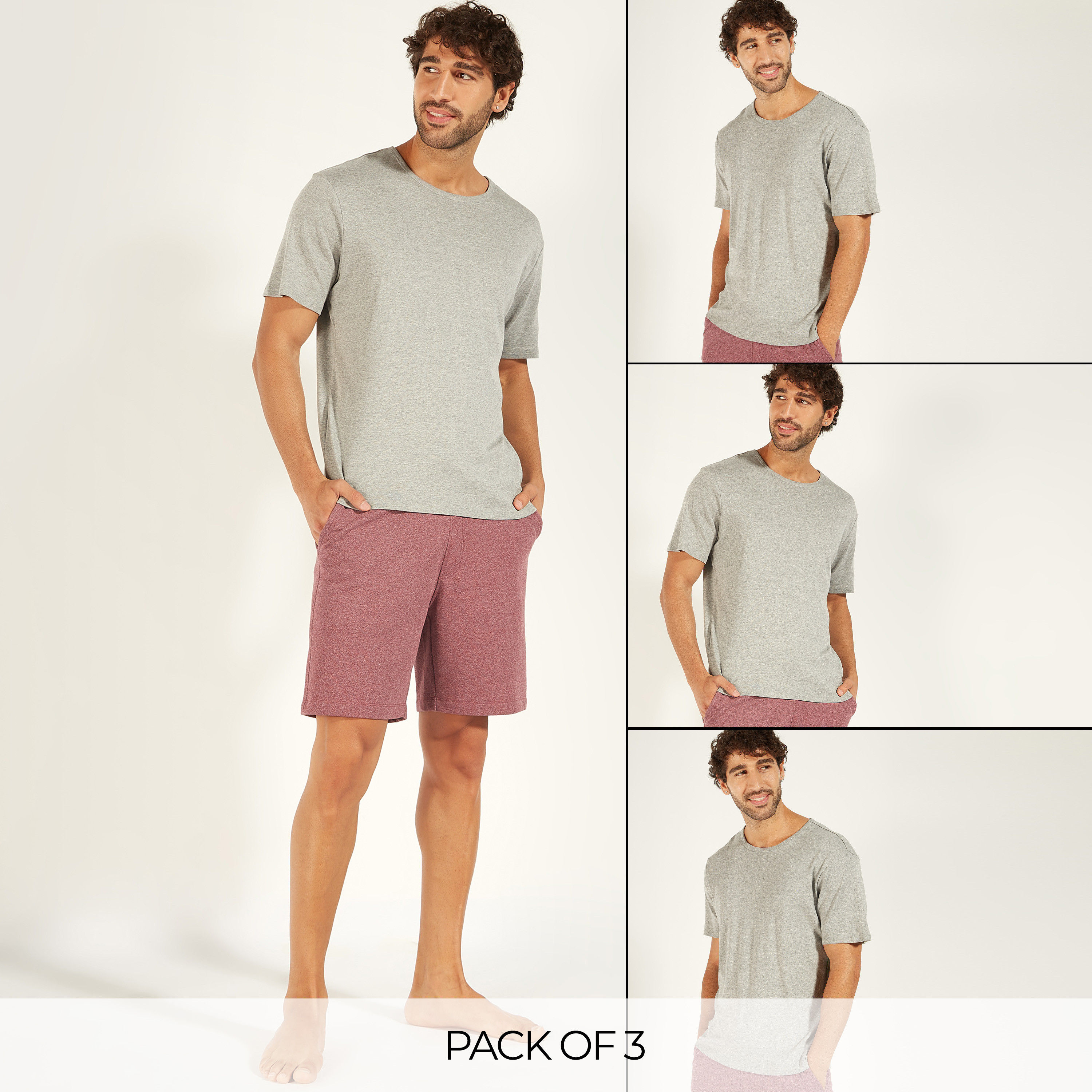تيشيرت سادة بياقة مستديرة وأكمام قصيرة - طقم 3 قطع-men-clothing-tshirtsandpolos-vests-image-1
